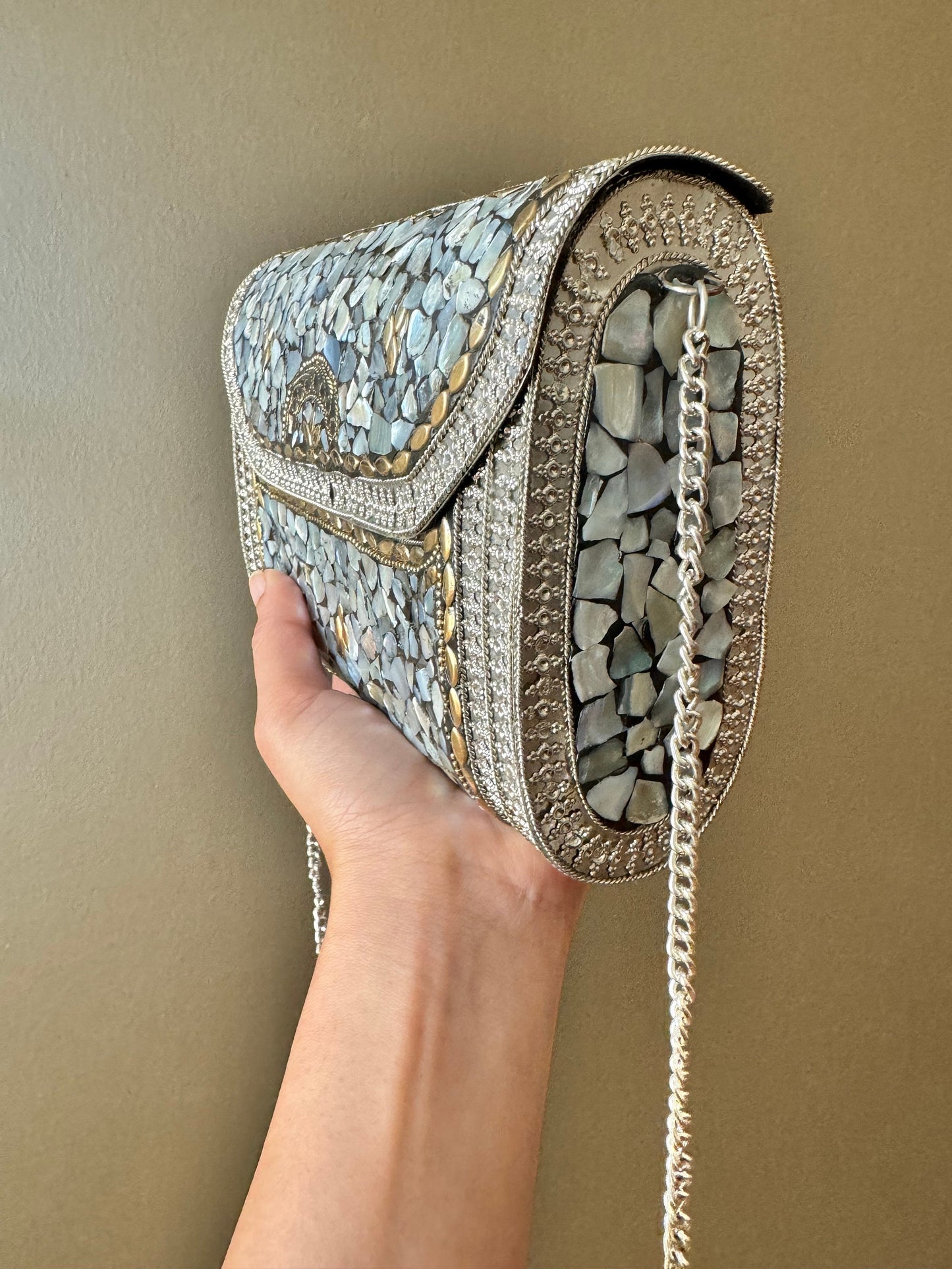 Mosaic Clutch, Antique Purse | Metal Clutch | Indian Handmade Sling Bag | Vintage Style Purse | Handmade Clutch, Ethnic, Fusion, Classy
