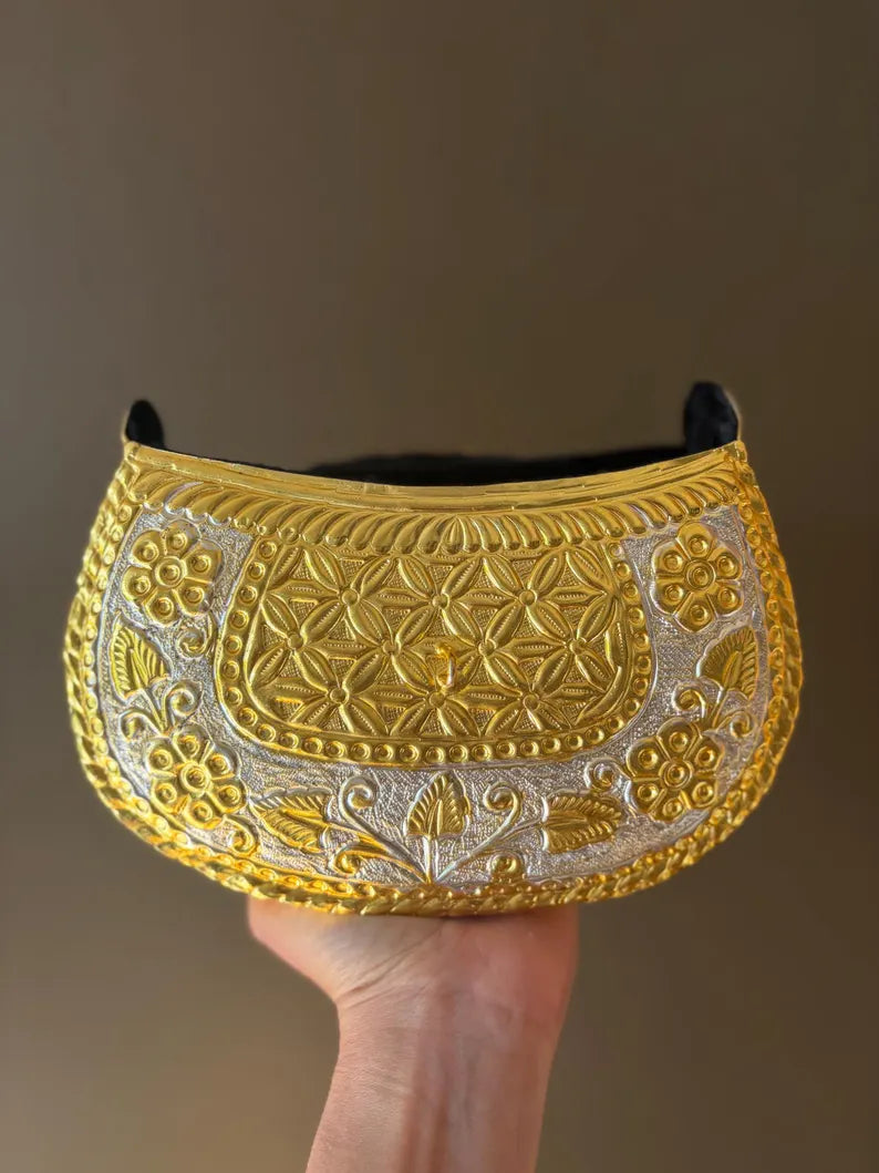 Handcrafted Gold Metal Clutch – Vintage Embossed Statement Evening Bag | Bridal & Wedding Purse