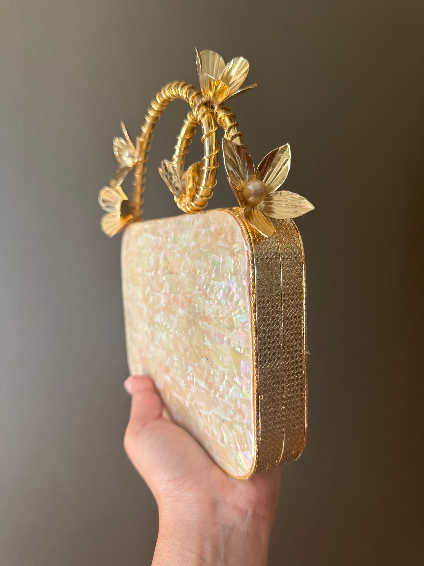 Floral Mother of Pearl & Brass Handle Clutch – Pearl & Shard
