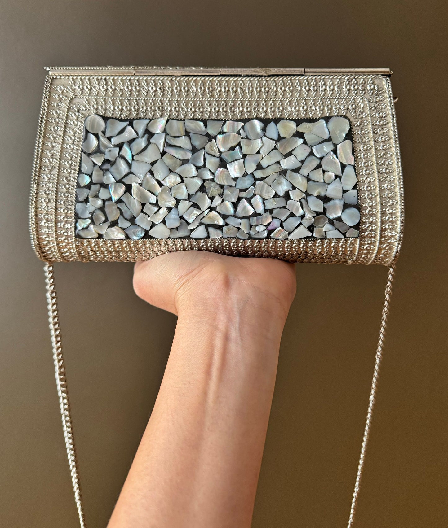 Mosaic Clutch, Antique Purse | Metal Clutch | Indian Handmade Sling Bag | Vintage Style Purse | Handmade Clutch, Mother of Pearl Purse