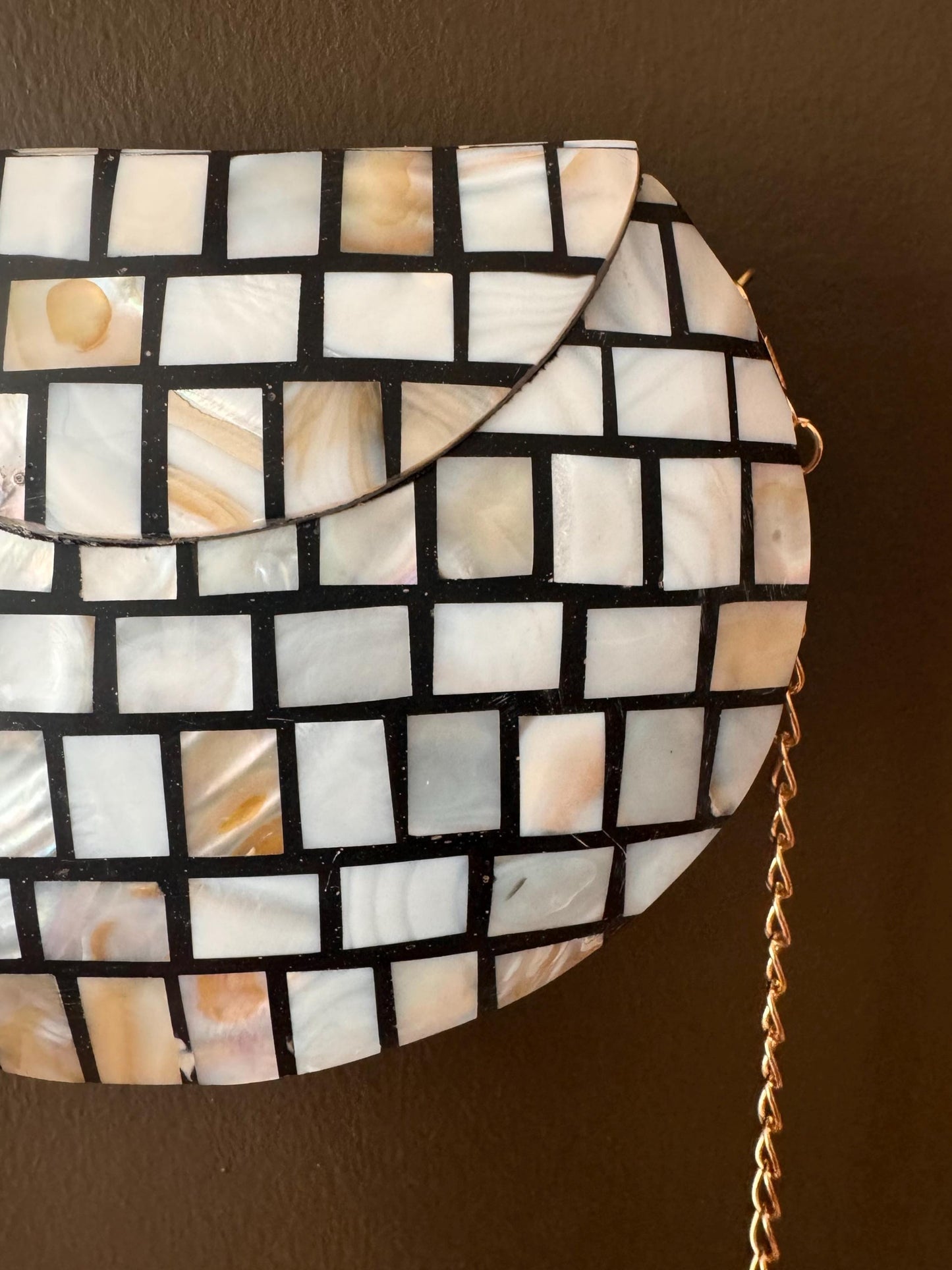Timeless Elegance: Handmade Mosaic Clutch Purse with Vintage Metal & Mother of Pearl | Unique Indian Sling Bag - A Special Gift for Her