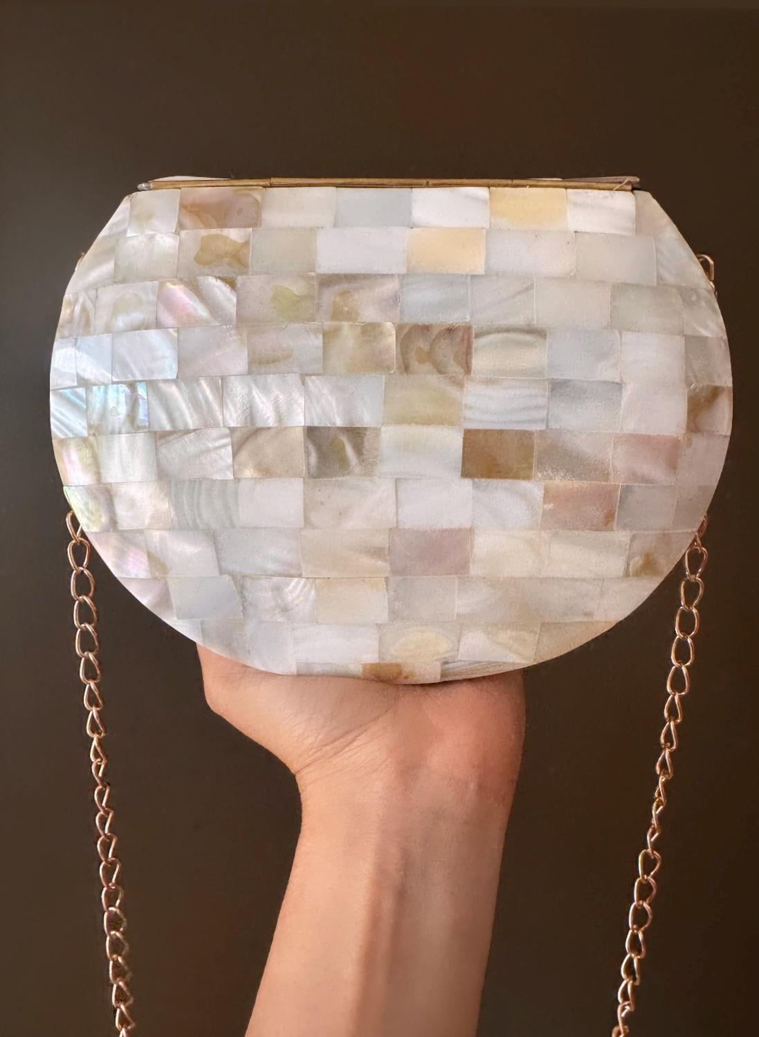 Timeless Elegance: Handmade Mosaic Clutch Purse with Vintage Metal & Mother of Pearl | Unique Indian Sling Bag - A Special Gift for Her