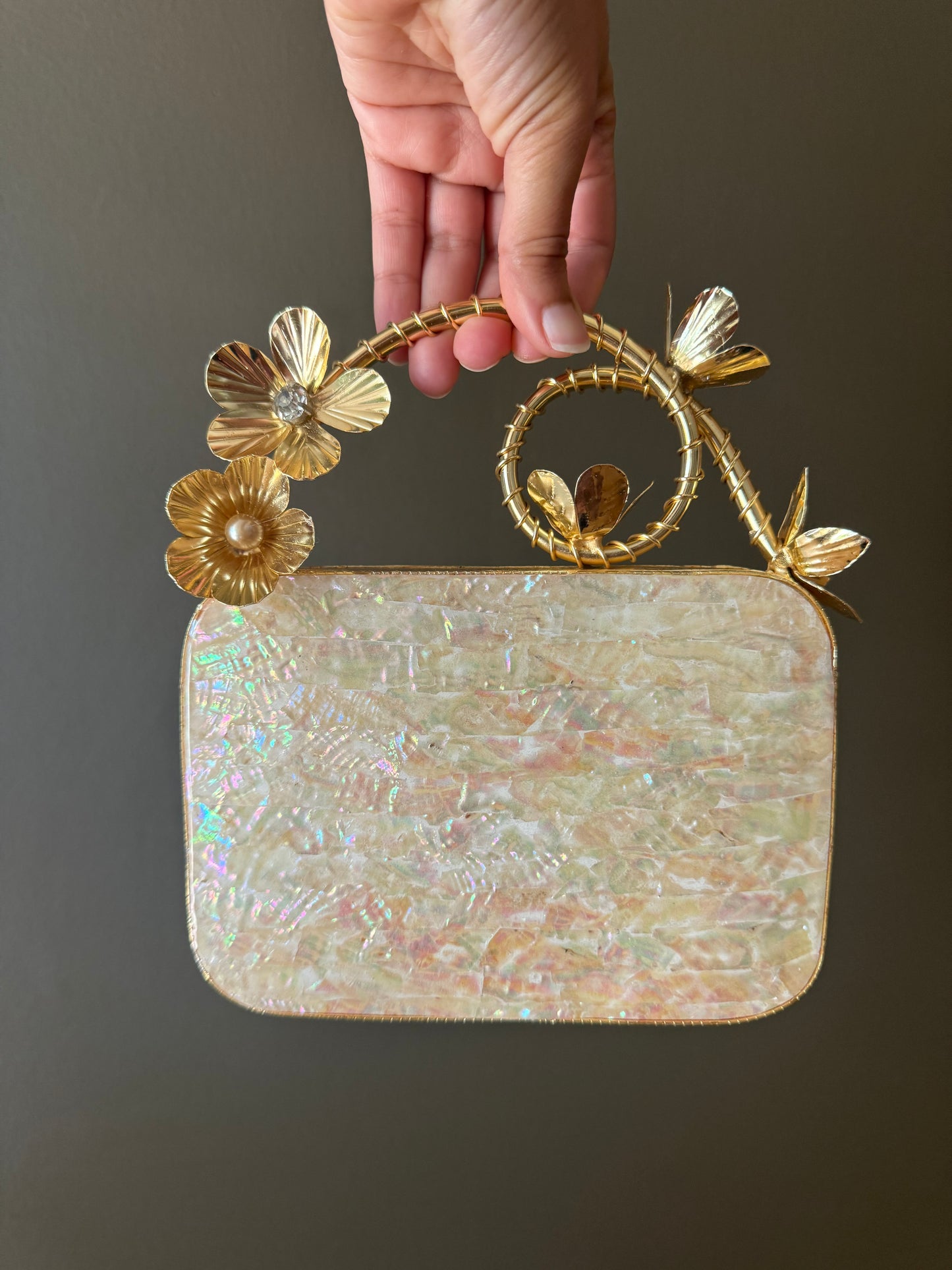 Floral Mother of Pearl & Brass Handle Clutch – Pearl & Shard