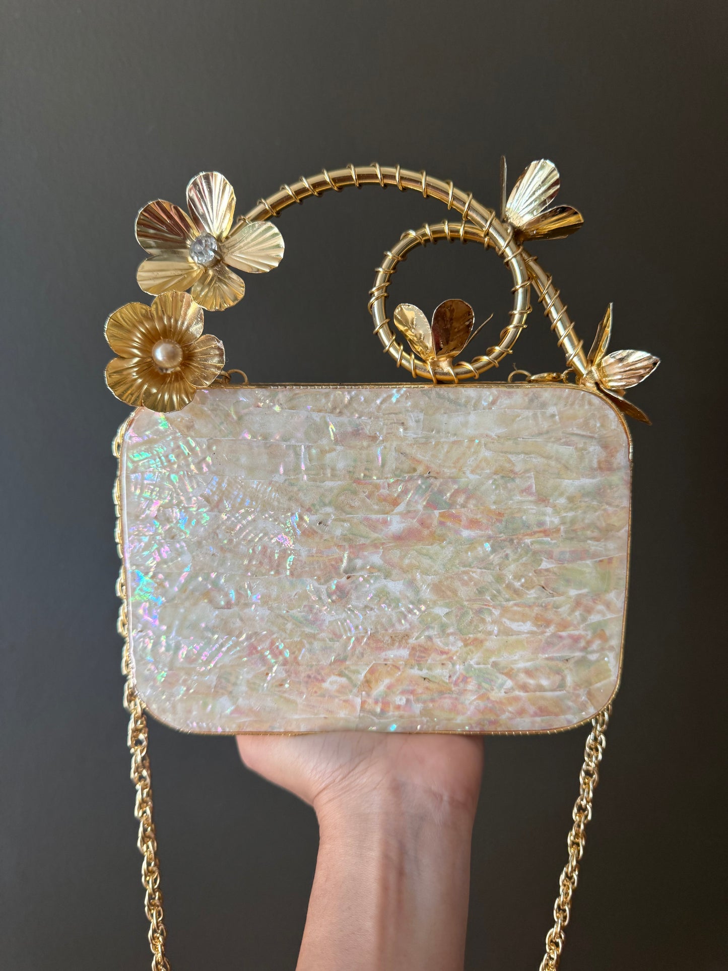 Floral Mother of Pearl & Brass Handle Clutch – Pearl & Shard