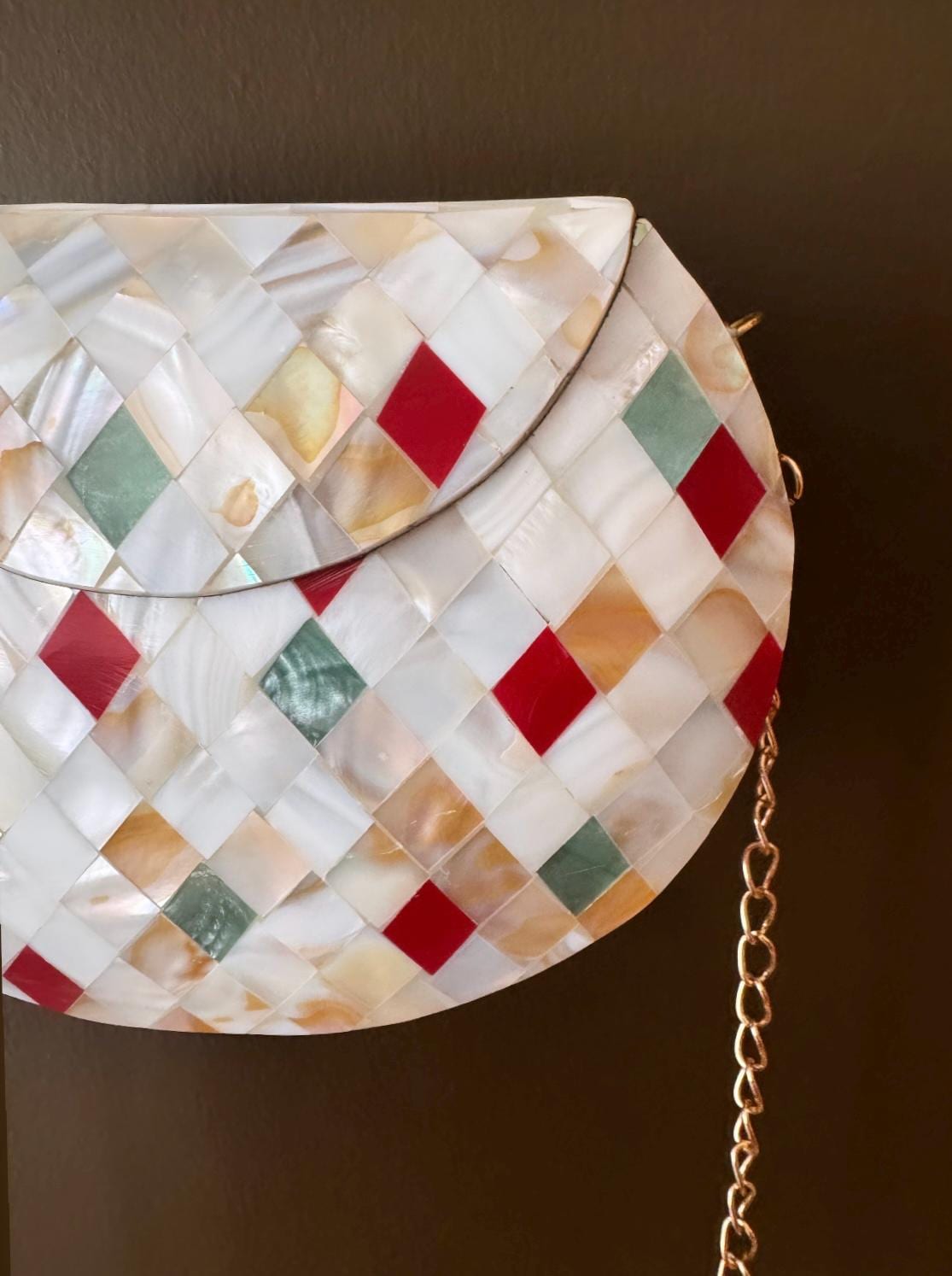 Timeless Elegance: Handmade Mosaic Clutch Purse with Vintage Metal & Mother of Pearl | Unique Indian Sling Bag - A Special Gift for Her
