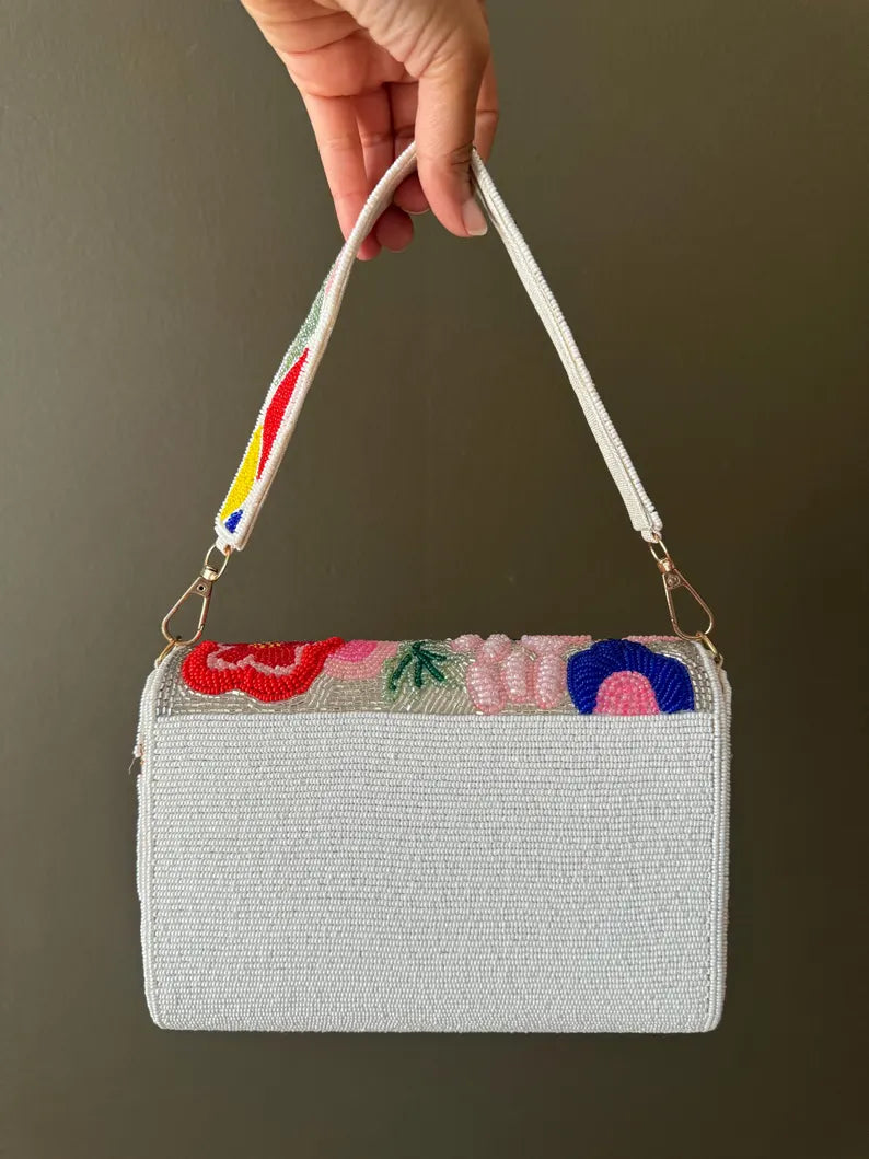 Flora Beaded Mini Bag – Ivory Floral Edition