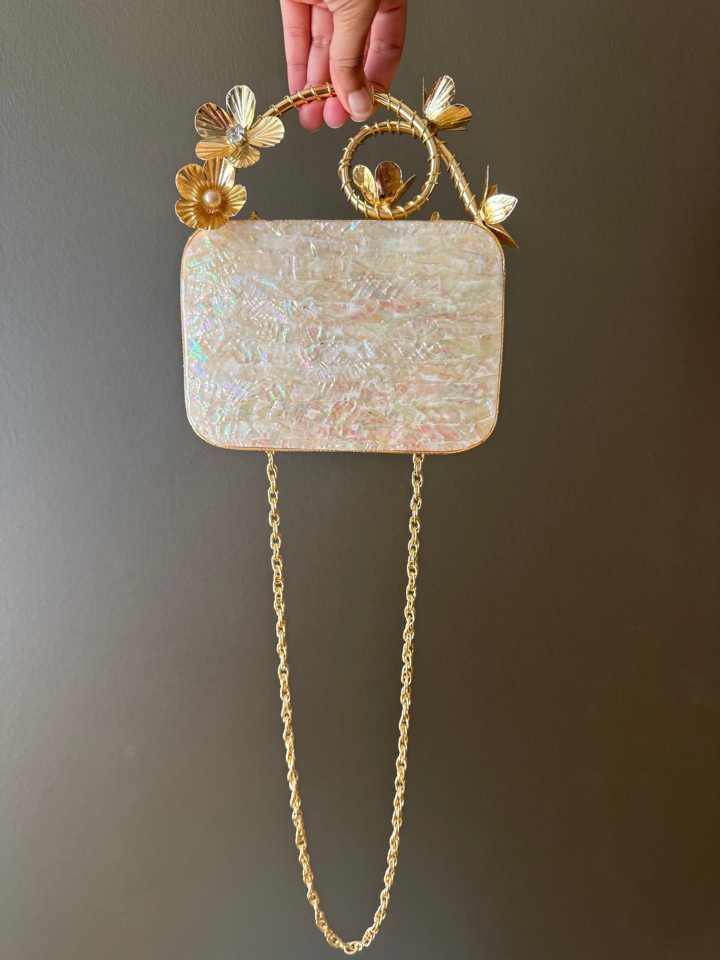 Floral Mother of Pearl & Brass Handle Clutch – Pearl & Shard