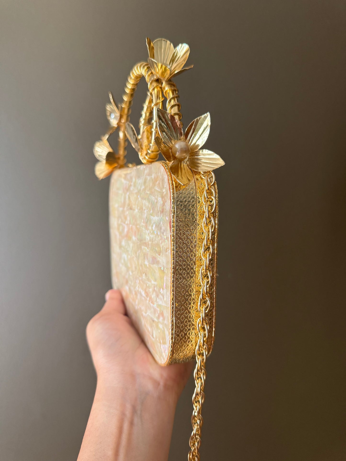 Floral Mother of Pearl & Brass Handle Clutch – Pearl & Shard