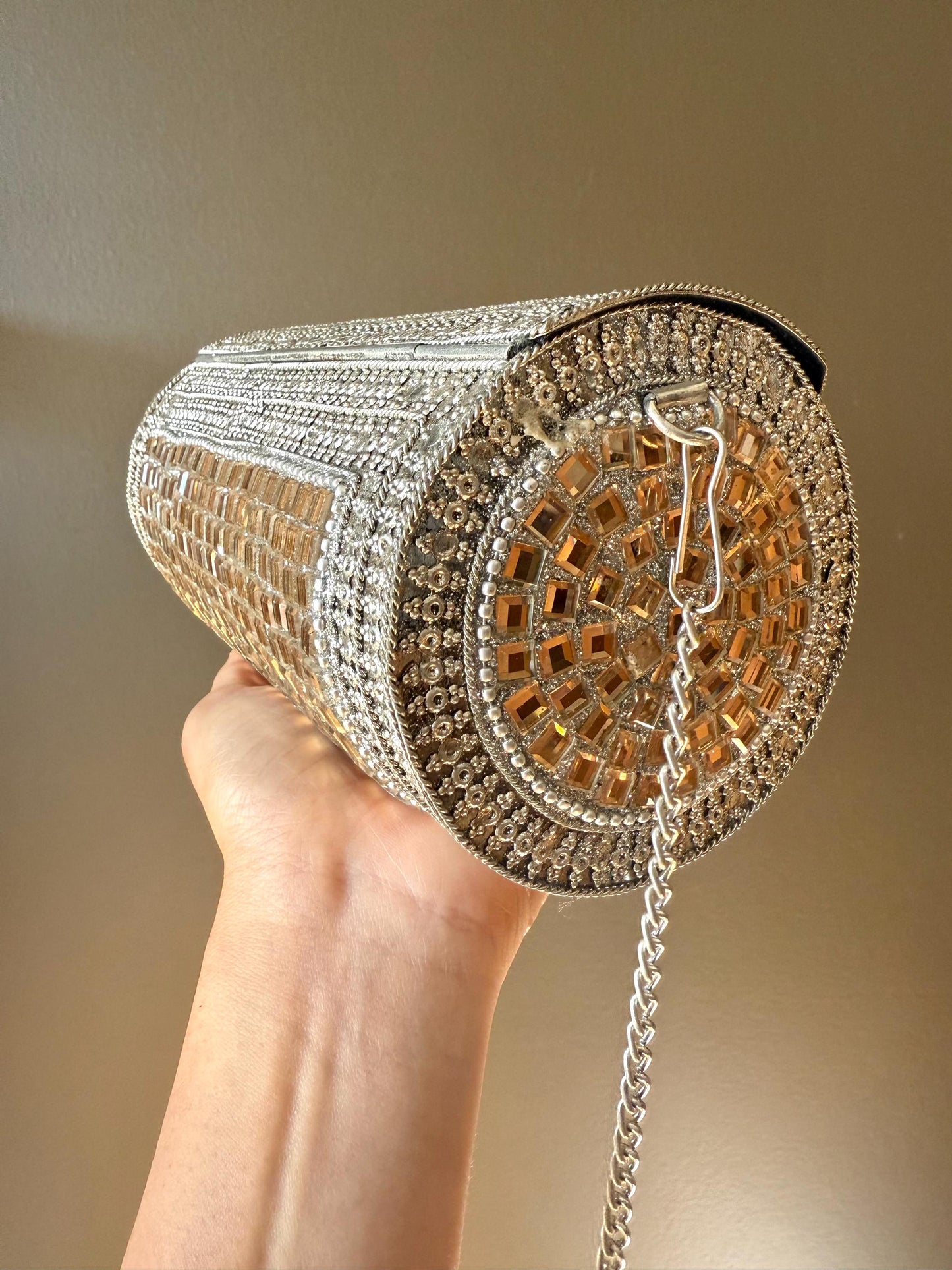 Sparkling Gold Mosaic Evening Clutch Bag with Chain Strap - Perfect for Weddings and Parties. Luxury Clutch. Metal Purse. Vintage Clutch