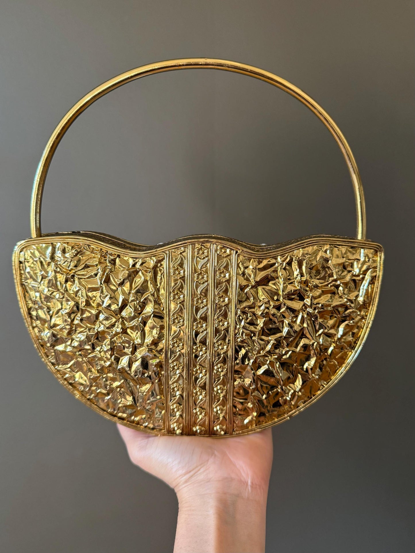 Unique Handmade Gold Crystal Evening Clutch Bag - Perfect for Special Occasions. Metal Clutch with Pearl & Gemstone Embellishments. LAST PC