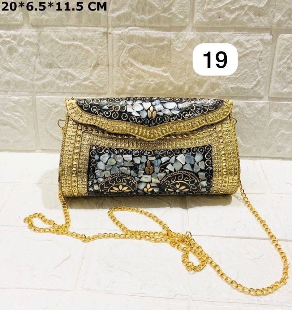 Mosaic Clutch, Antique Purse | Metal Clutch | Indian Handmade Sling Bag | Vintage Style Purse | Handmade Clutch, Mother of Pearl Purse