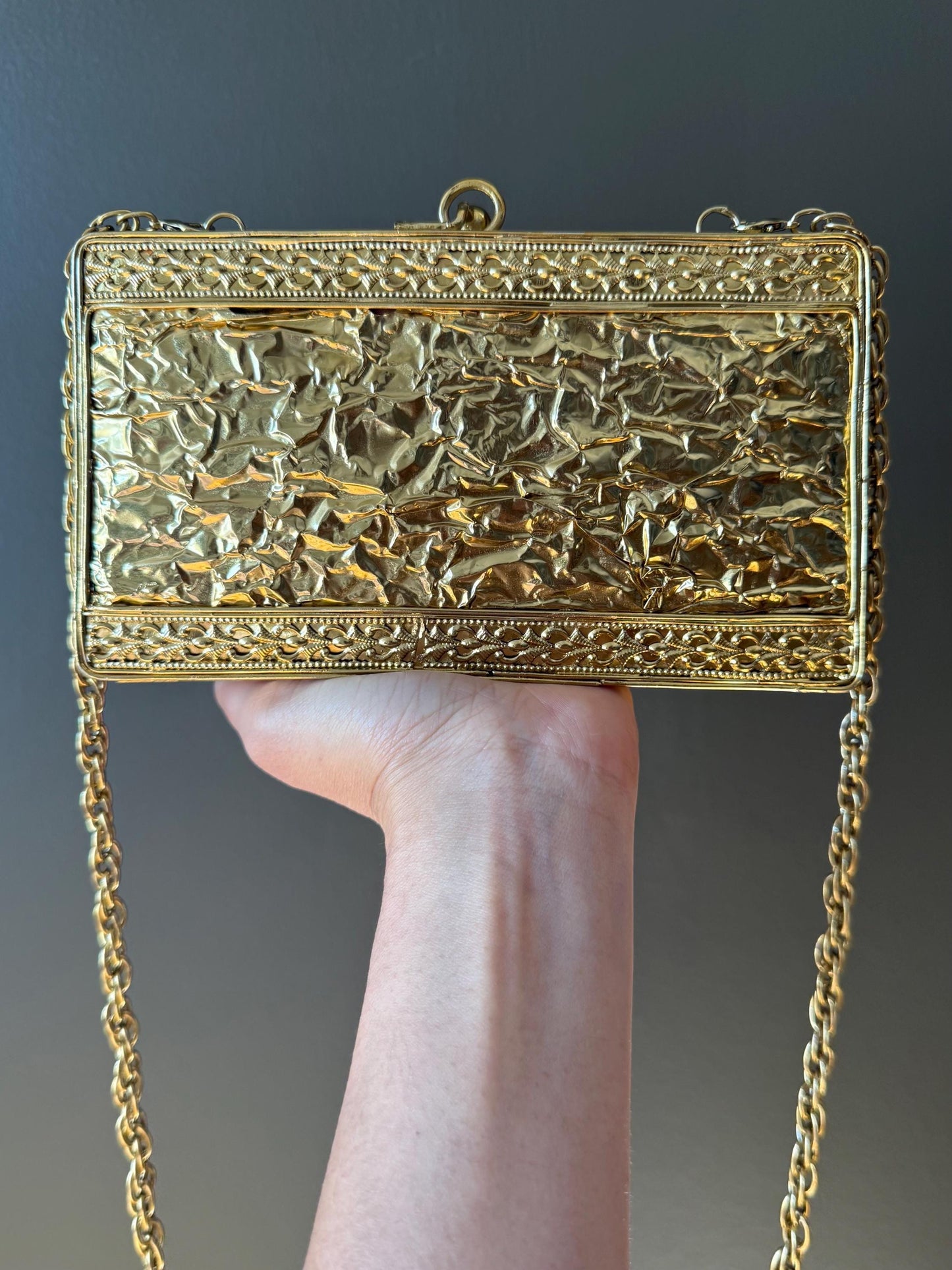 Handcrafted Mother-of-Pearl and Crystal Embellished Gold Clutch | Luxury Evening Bag for Weddings & Special Events. Limited Edition