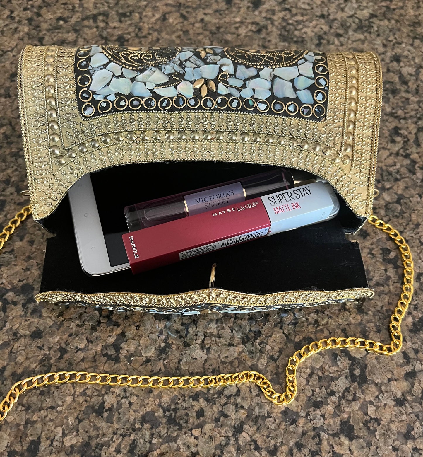Mosaic Clutch, Antique Purse | Metal Clutch | Indian Handmade Sling Bag | Vintage Style Purse | Handmade Clutch, Mother of Pearl Purse