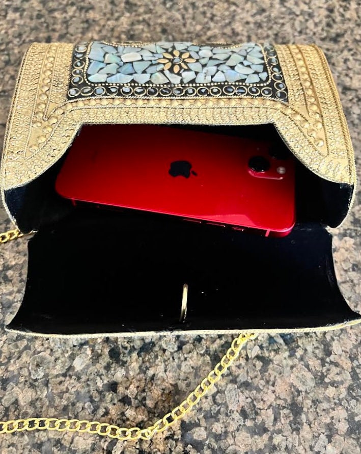 Mosaic Clutch, Antique Purse | Metal Clutch | Indian Handmade Sling Bag | Vintage Style Purse | Handmade Clutch, Ethnic, Fusion, Classy