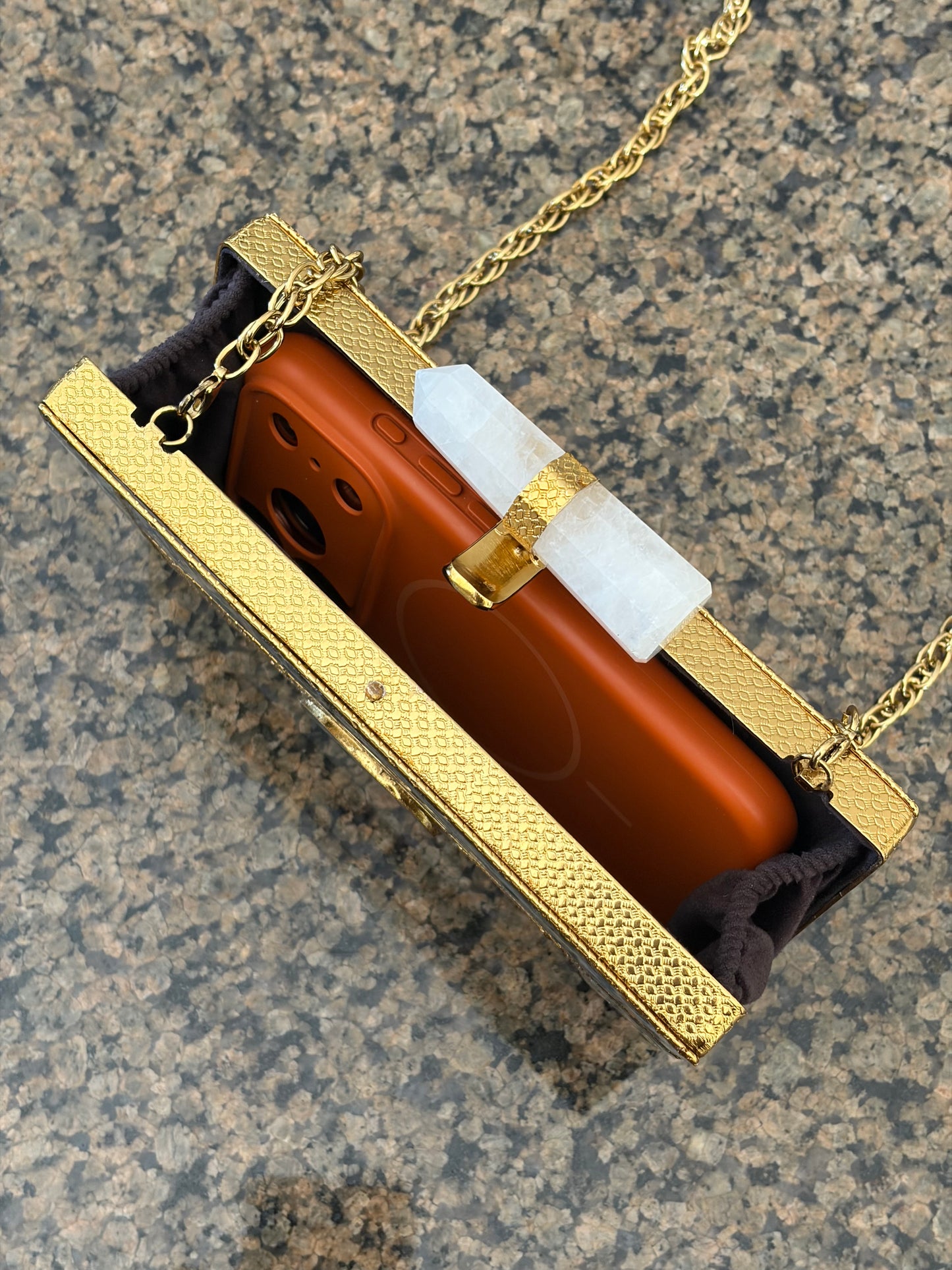 Abalone Shell Gold Clutch with Crystal Handle