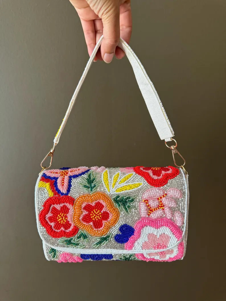 Flora Beaded Mini Bag – Ivory Floral Edition