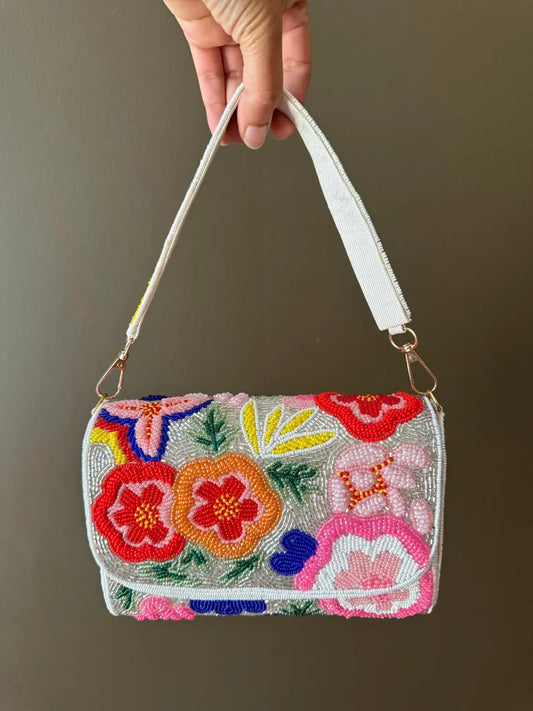 Flora Beaded Mini Bag – Ivory Floral Edition