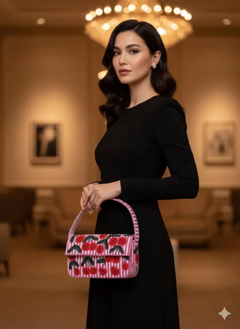 Cherry Blossom Beaded Shoulder Bag