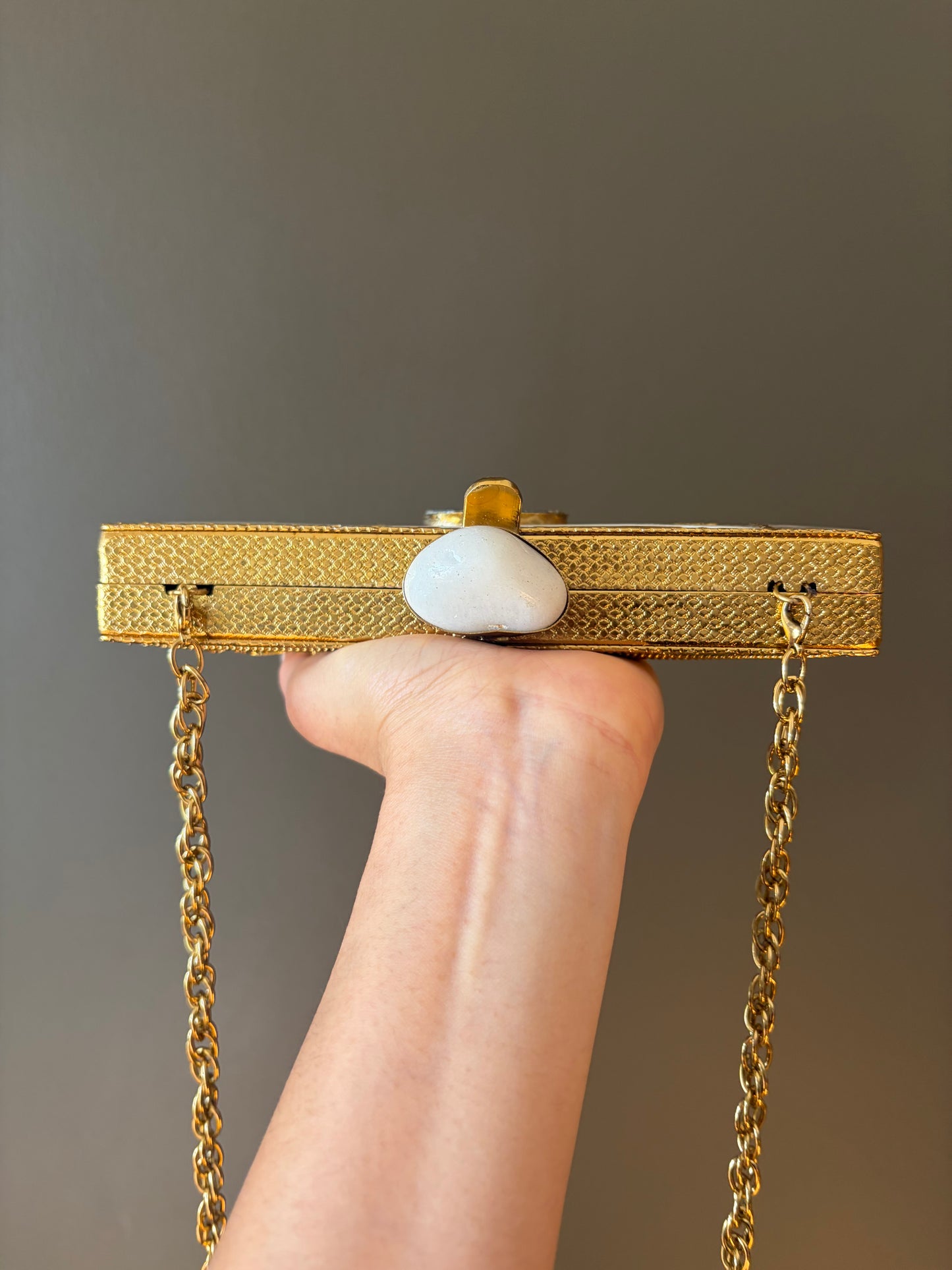 Handmade Mother of Pearl Clutch: Agate Stone Evening Bag