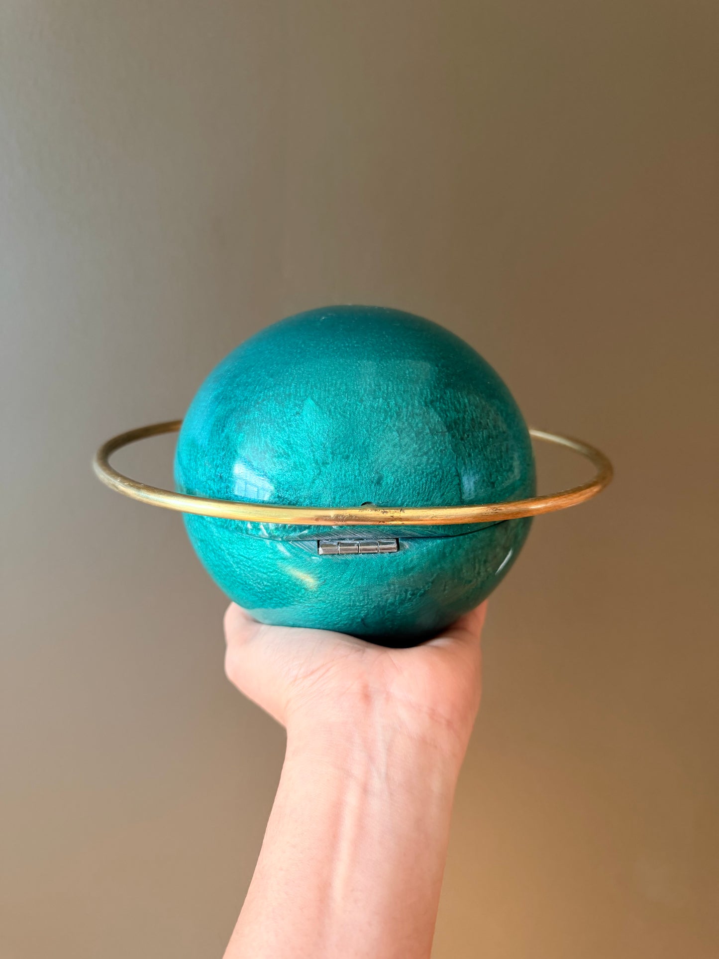 Handmade Turquoise Sphere Clutch with Gold Halo Handle | Round Evening Bag | Unique Statement Purse | Wedding Party Clutch | Gift for Her