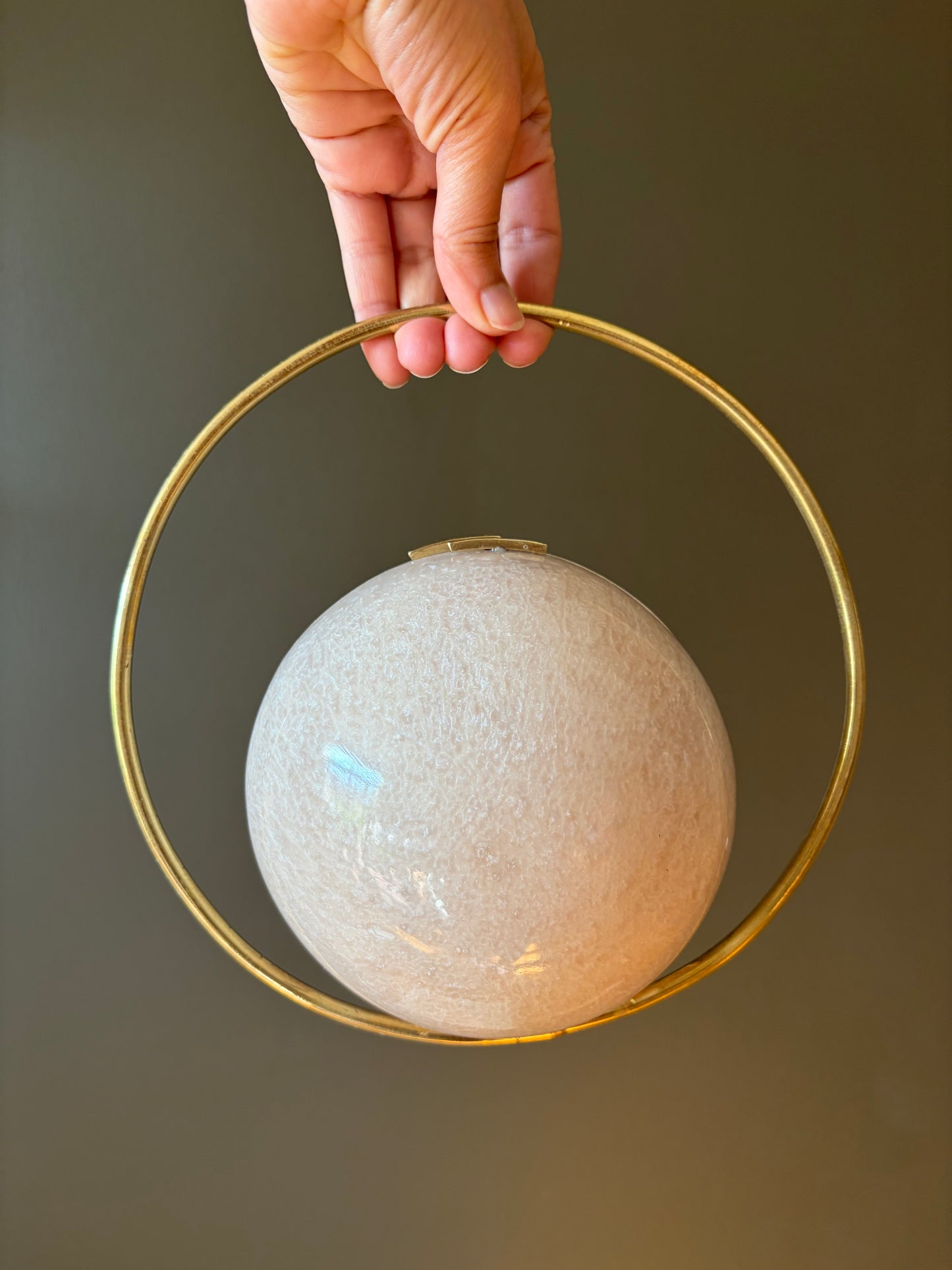 Handmade Mother of Pearl Orb Clutch | Gold Ring Handle Evening Bag