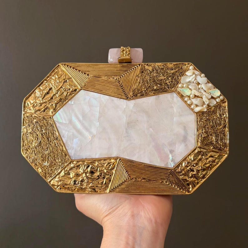 Mother-of-Pearl Geometric Evening Clutch