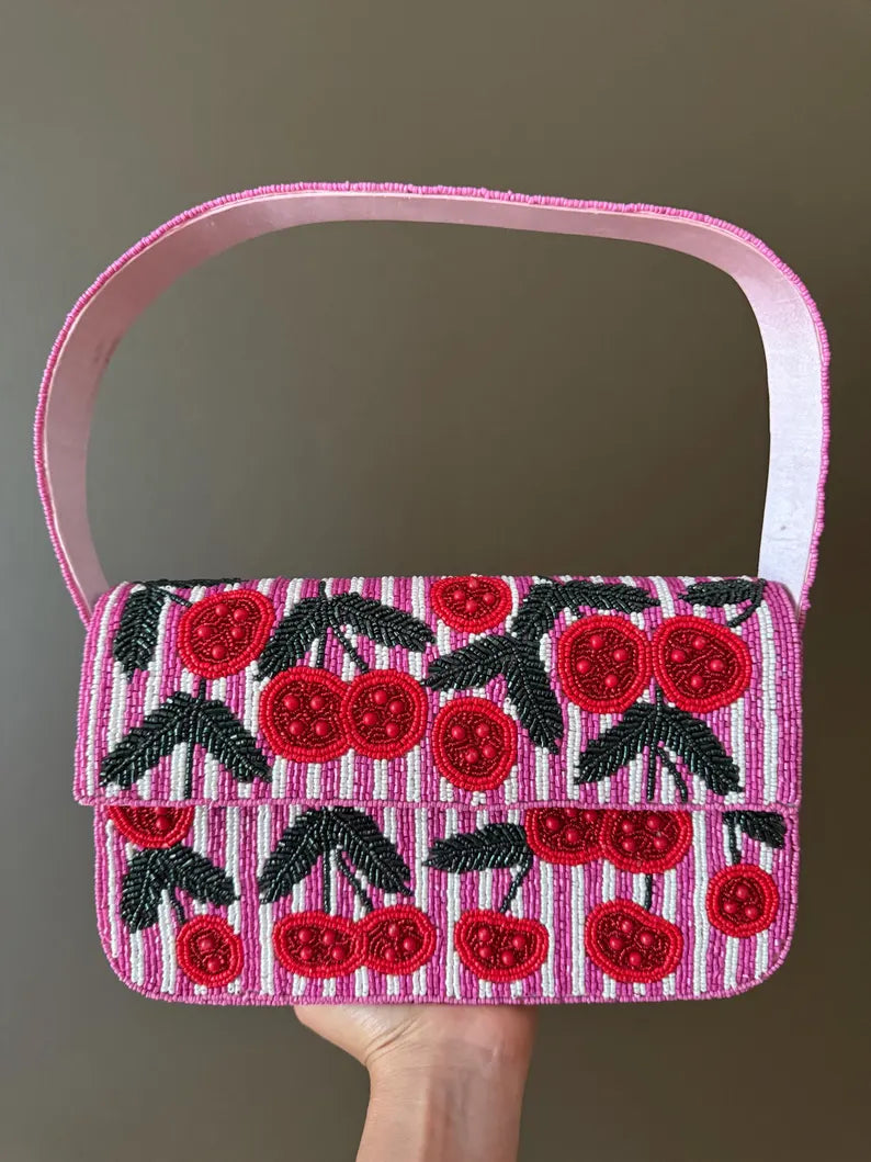 Cherry Blossom Beaded Shoulder Bag