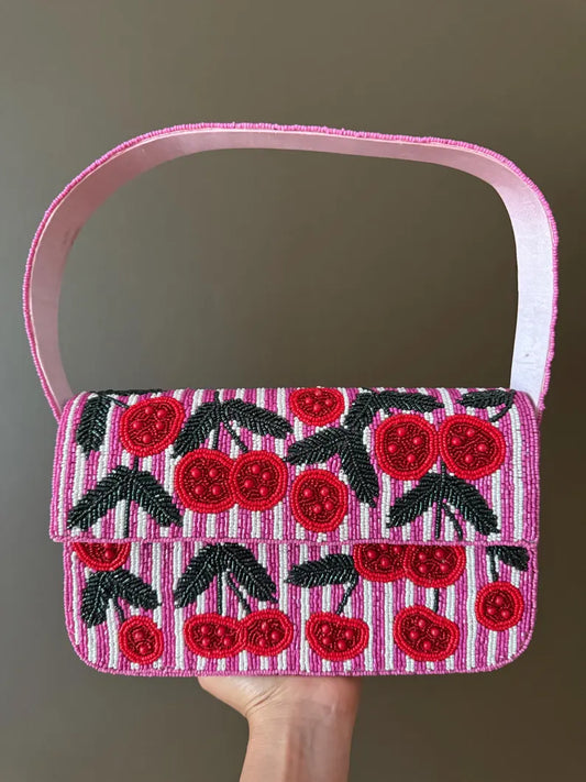 Cherry Blossom Beaded Shoulder Bag