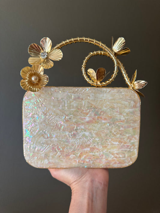 Floral Mother of Pearl & Brass Handle Clutch – Pearl & Shard