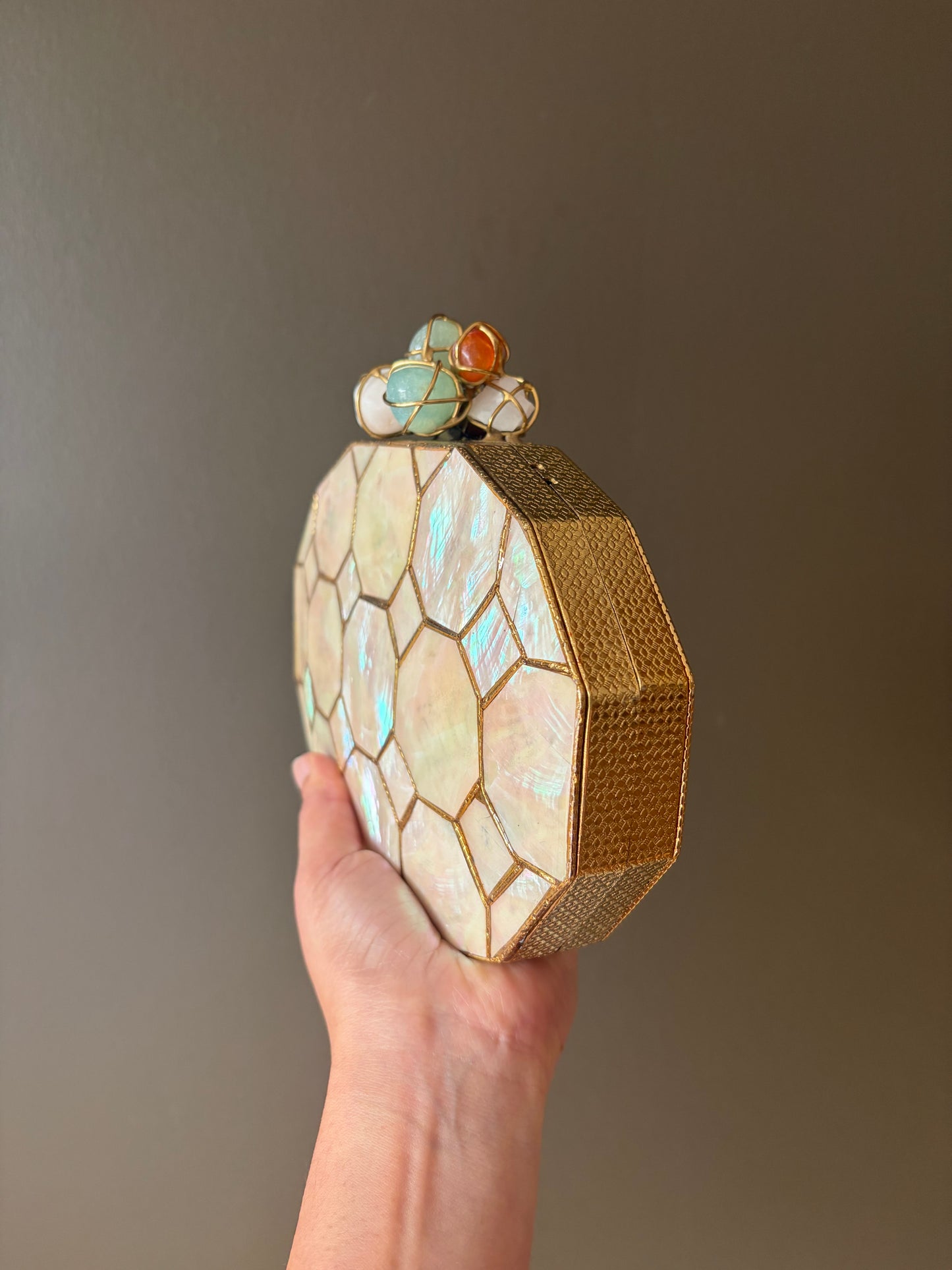 Mother of Pearl Clutch • Gold Gemstone Bridal Evening Bag