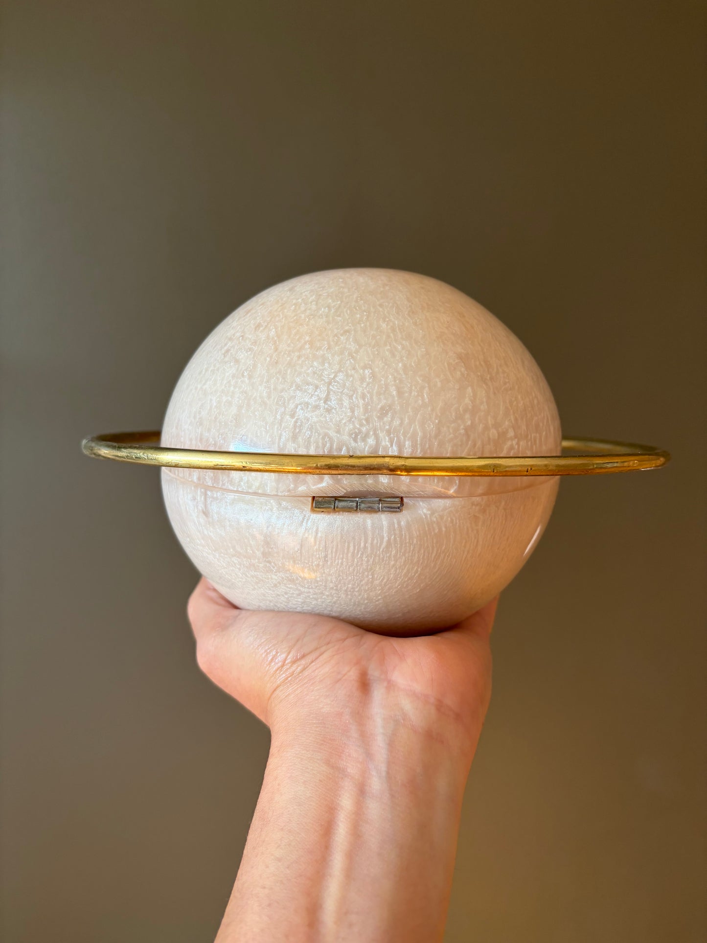 Handmade Mother of Pearl Orb Clutch | Gold Ring Handle Evening Bag