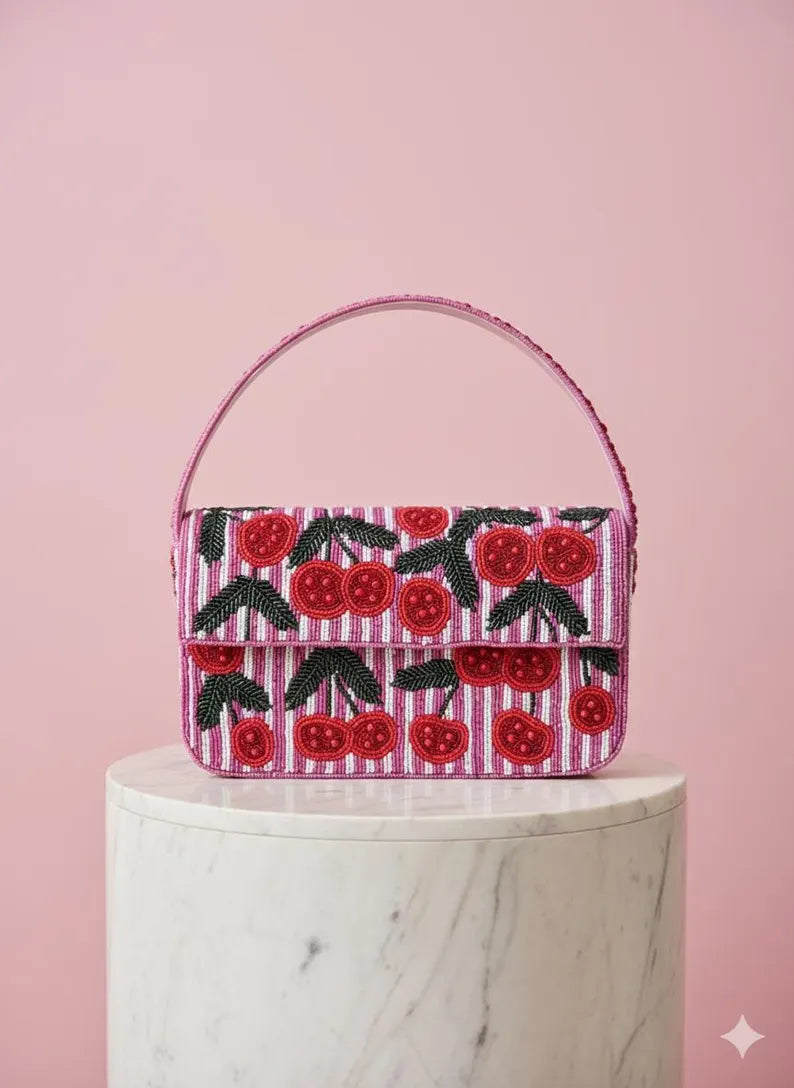 Cherry Blossom Beaded Shoulder Bag
