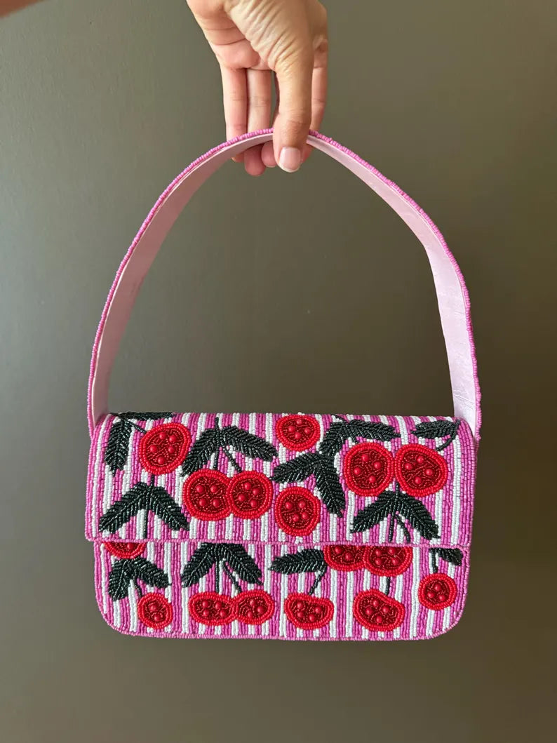Cherry Blossom Beaded Shoulder Bag