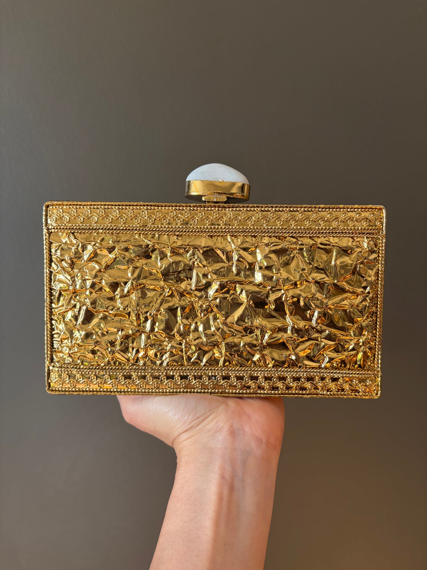 Handmade Mother of Pearl Clutch: Agate Stone Evening Bag