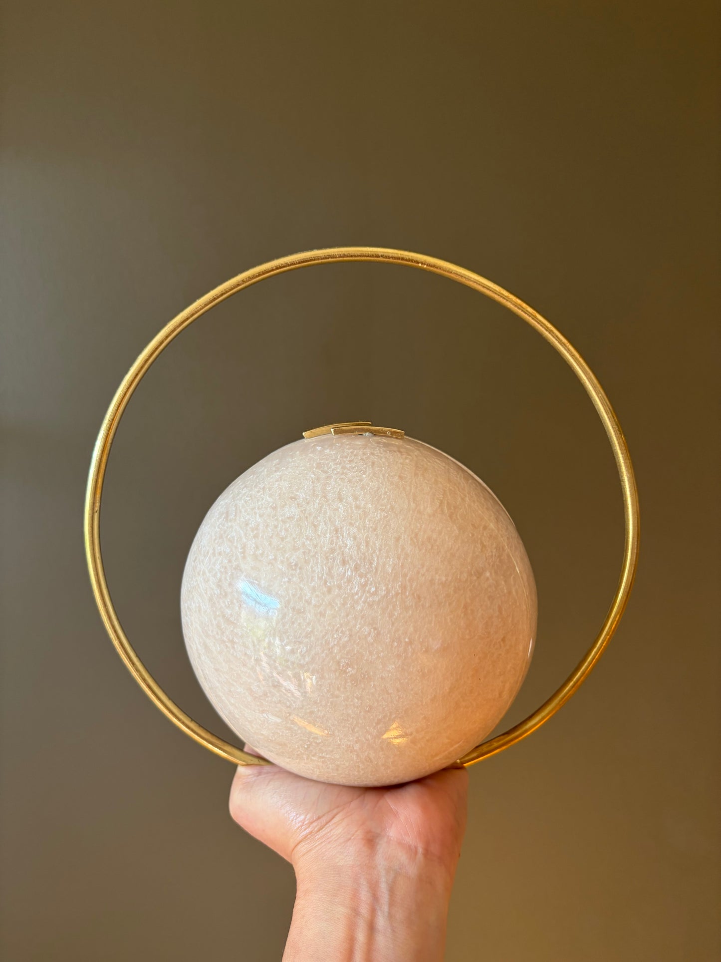 Handmade Mother of Pearl Orb Clutch | Gold Ring Handle Evening Bag