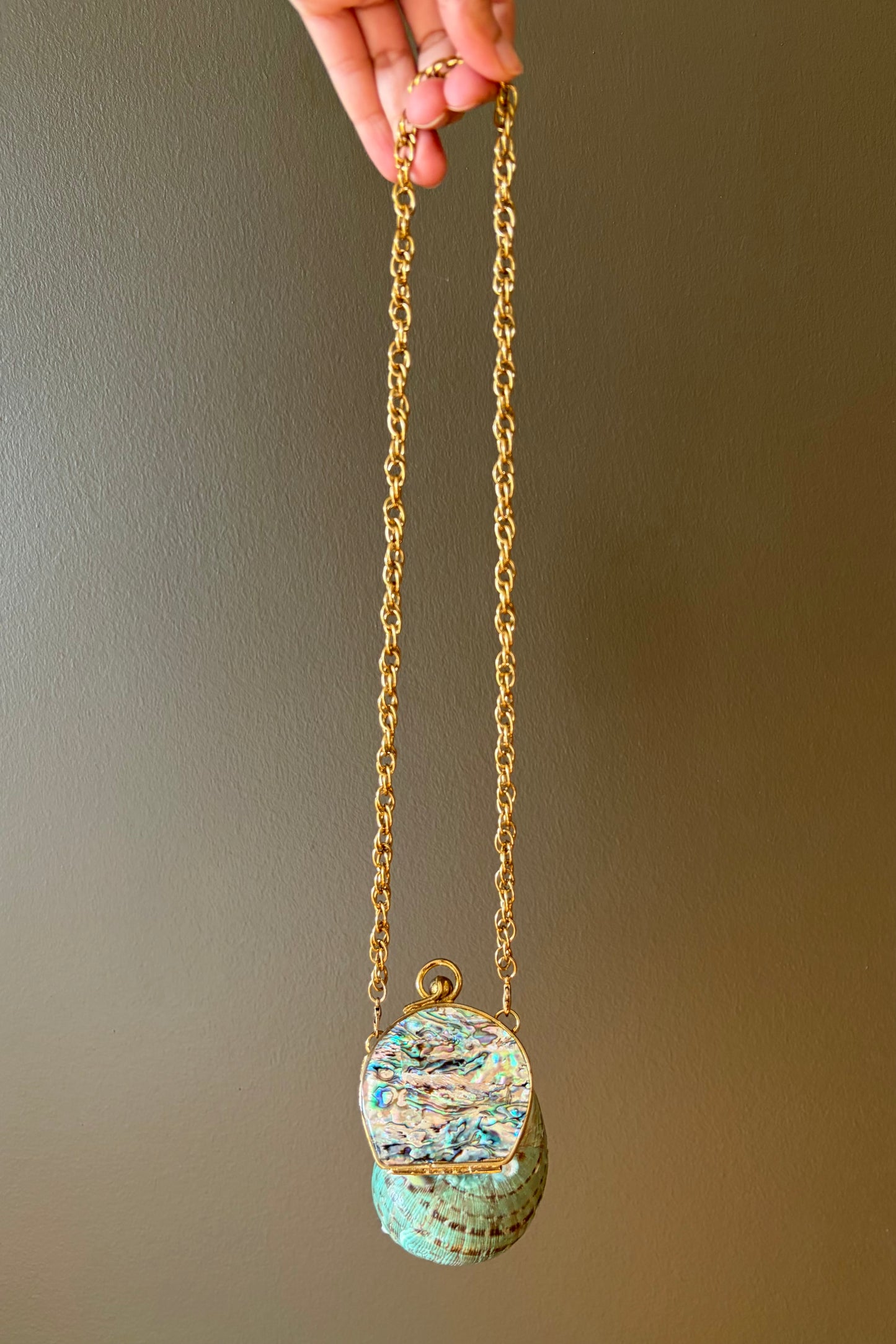 Turquoise Spiral Seashell Clutch With Abalone Endcap & Gold Hardware (Mini clutch)