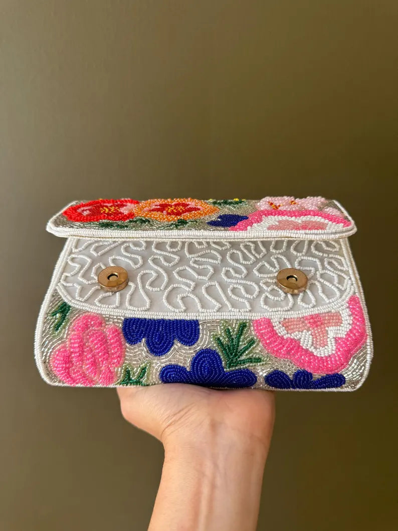 Flora Beaded Mini Bag – Ivory Floral Edition