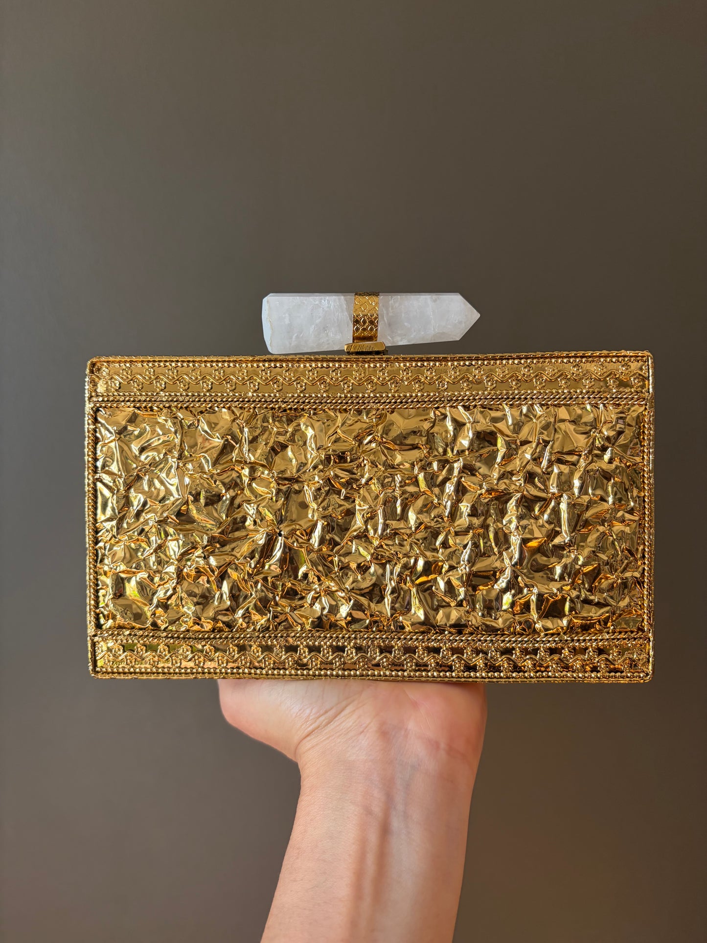 Abalone Shell Gold Clutch with Crystal Handle