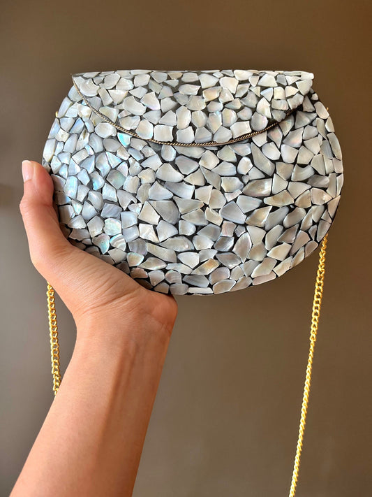Mosaic Clutch Purse for Her | Metal Clutch | Indian Handmade Sling Bag | Vintage Style Purse | Handmade Clutch | Gift for her, Silver