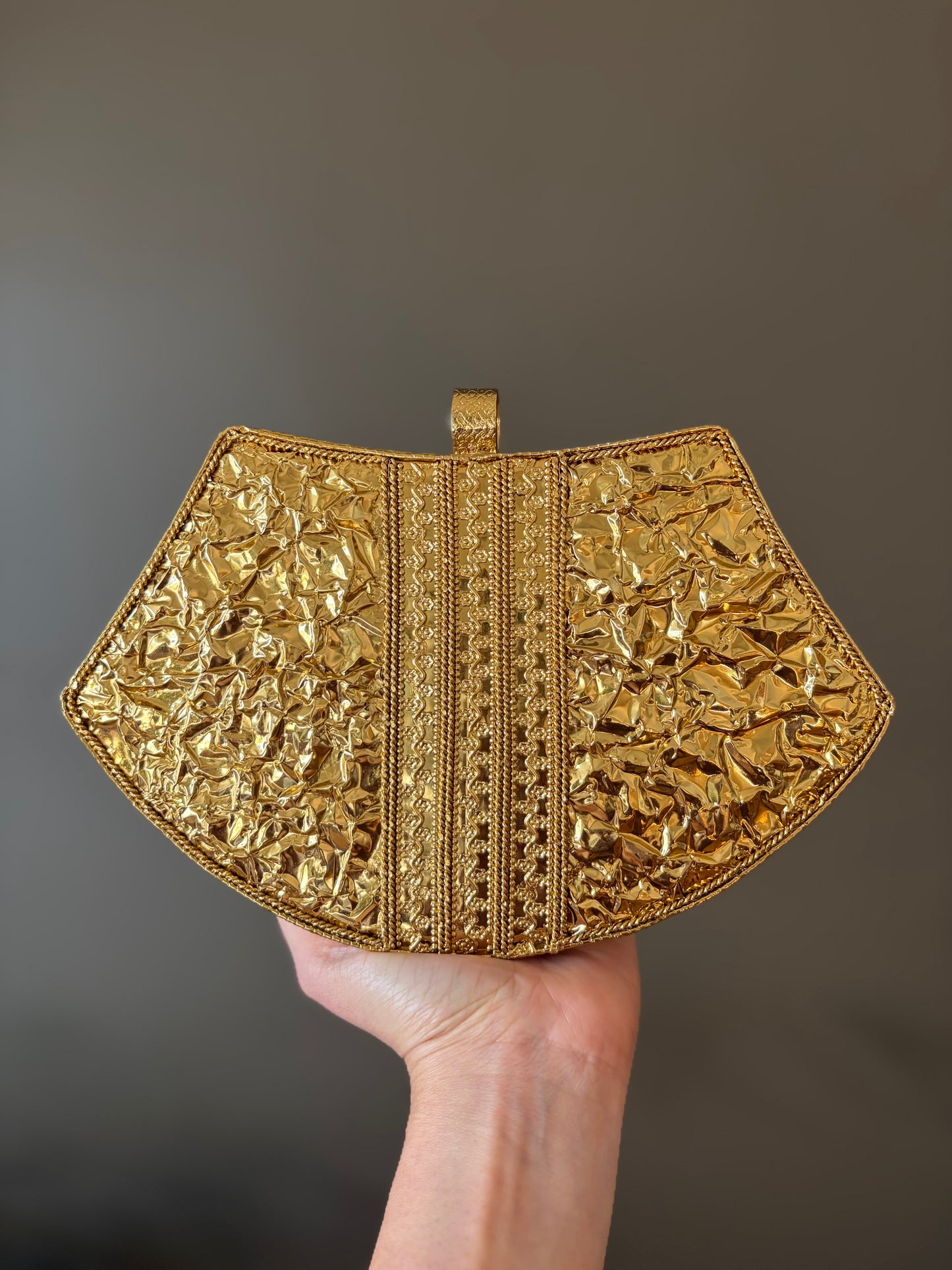 Mother-of-Pearl Gold Embellished Clutch Purse with Pearls & Floral Detailing