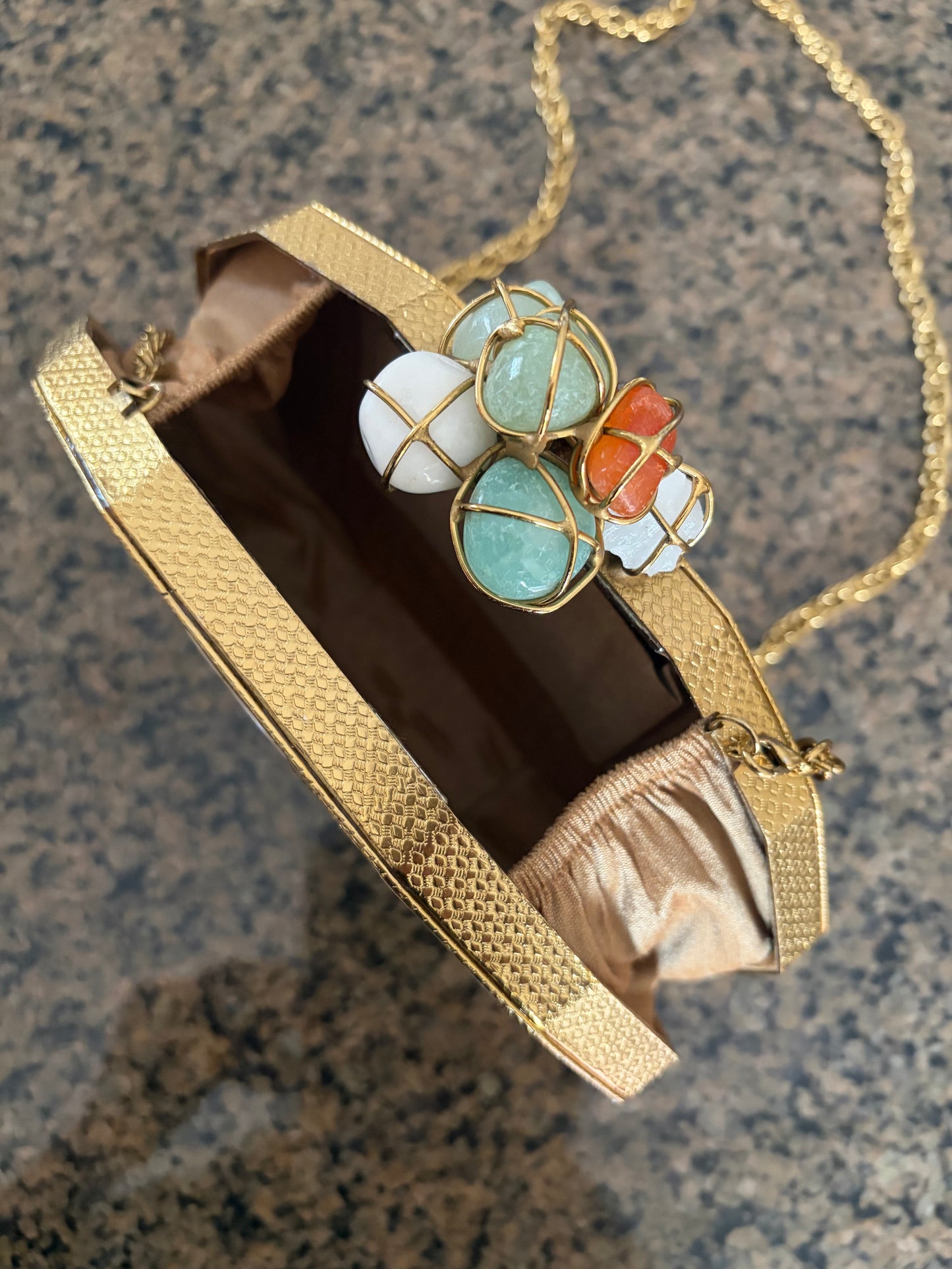 Mother of Pearl Clutch • Gold Gemstone Bridal Evening Bag