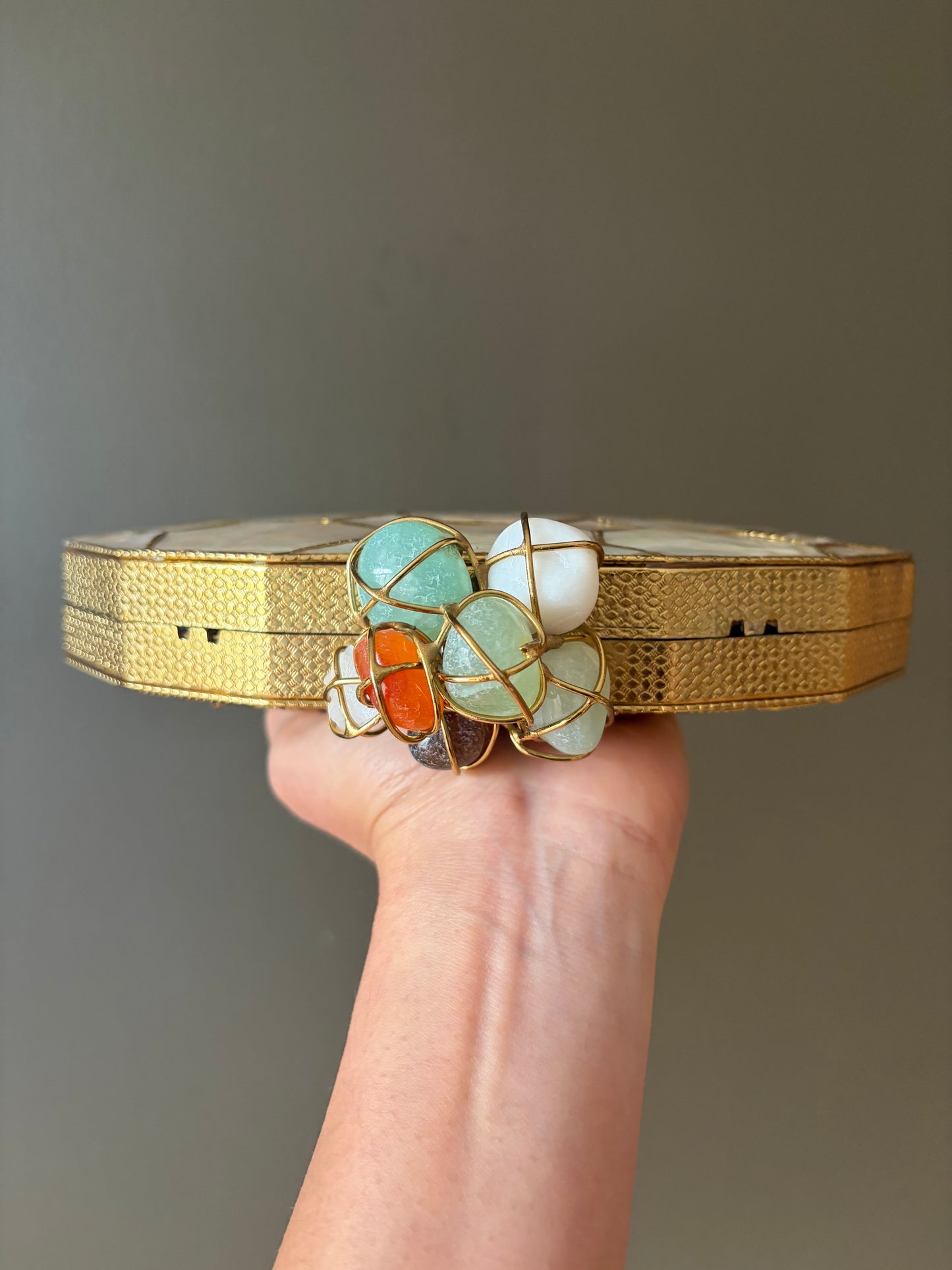 Mother of Pearl Clutch • Gold Gemstone Bridal Evening Bag