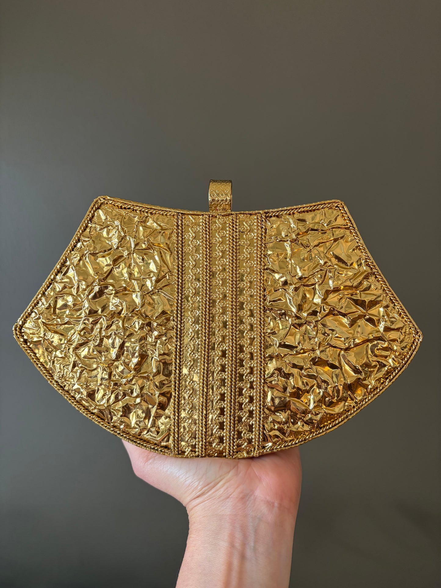 Mother-of-Pearl Gold Embellished Clutch Purse with Pearls & Floral Detailing