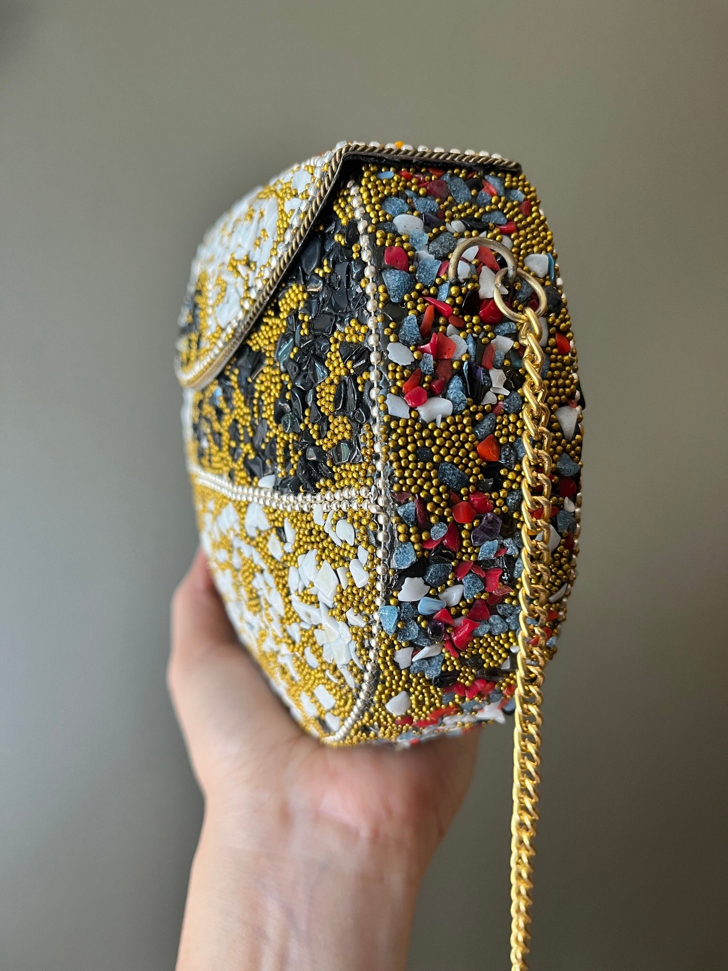 Timeless Elegance: Handmade Mosaic Clutch Purse with Stonework  - Colorful stonework bag | Unique Indian Sling Bag - A Special Gift for Her