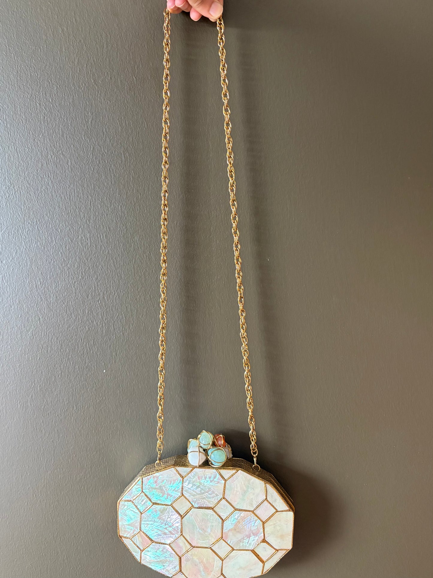 Mother of Pearl Clutch • Gold Gemstone Bridal Evening Bag