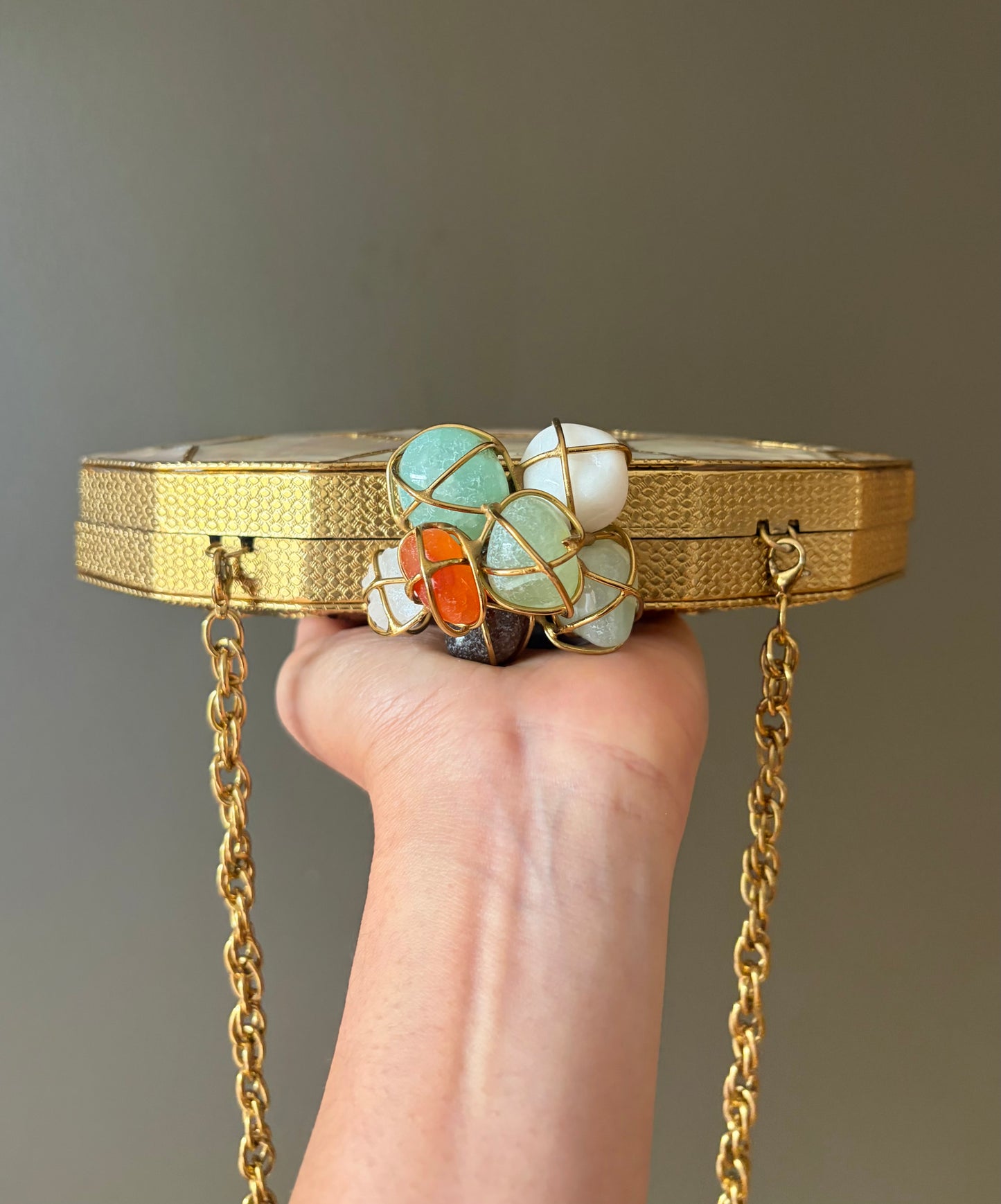 Mother of Pearl Clutch • Gold Gemstone Bridal Evening Bag