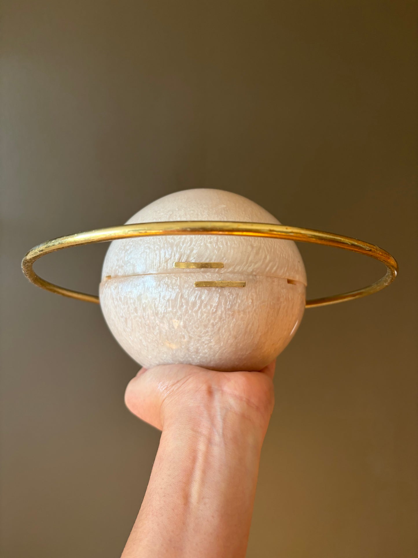 Handmade Mother of Pearl Orb Clutch | Gold Ring Handle Evening Bag