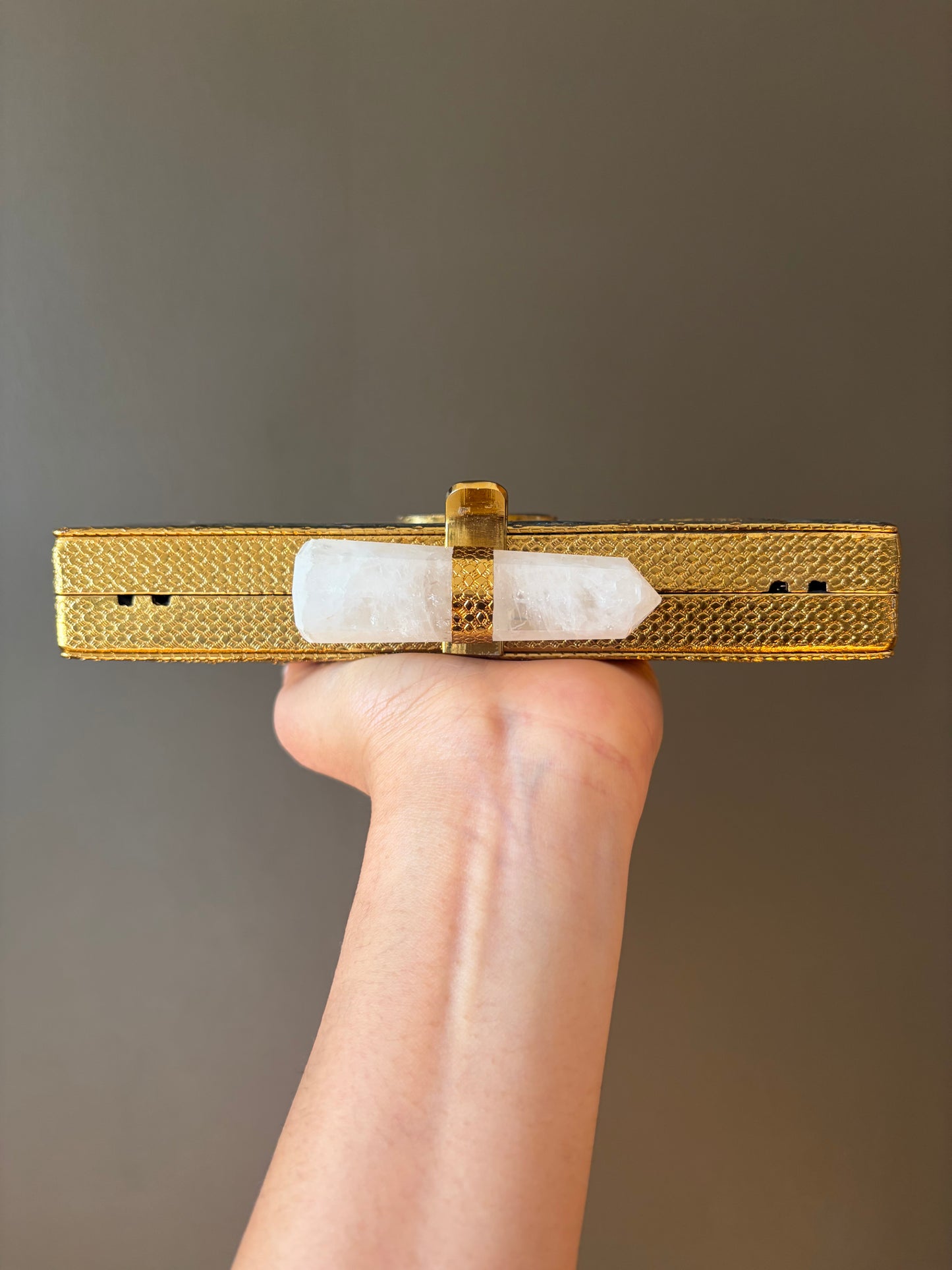 Abalone Shell Gold Clutch with Crystal Handle