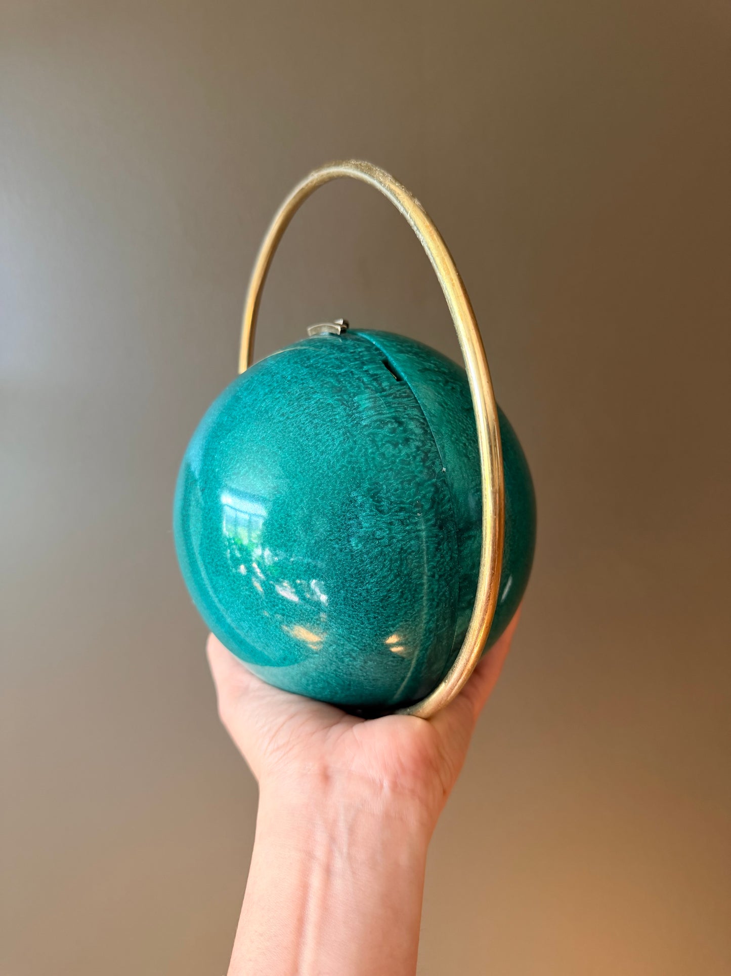 Handmade Turquoise Sphere Clutch with Gold Halo Handle | Round Evening Bag | Unique Statement Purse | Wedding Party Clutch | Gift for Her