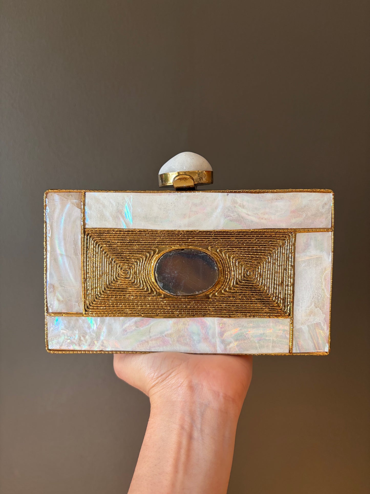 Handmade Mother of Pearl Clutch: Agate Stone Evening Bag